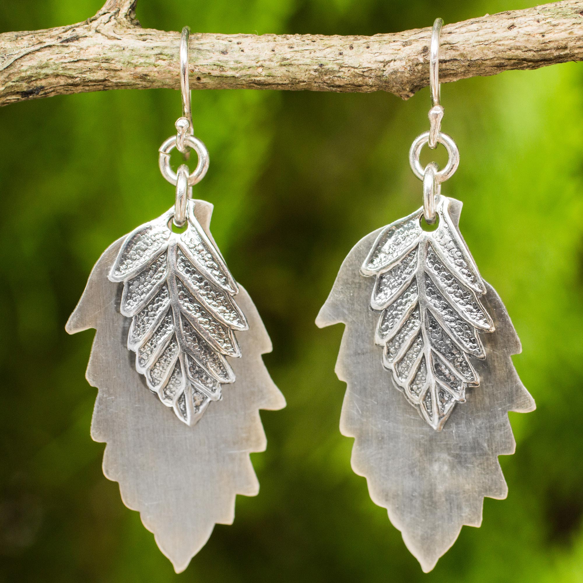 Premium Leaf Shadows 925 Sterling Silver Artisan Earrings – Nature-Inspired Elegance