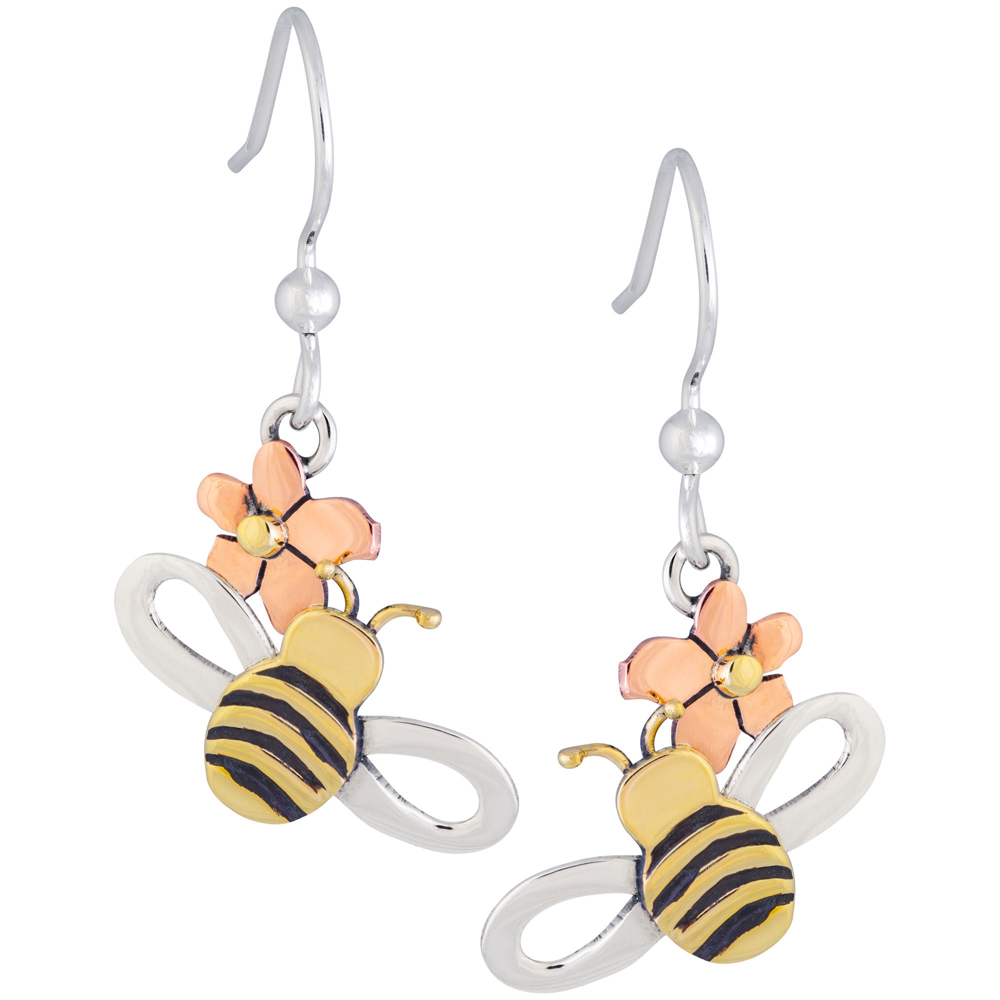 Premium Bee & Flower Mixed Metal Earrings - Handcrafted Fair-Trade Jewelry