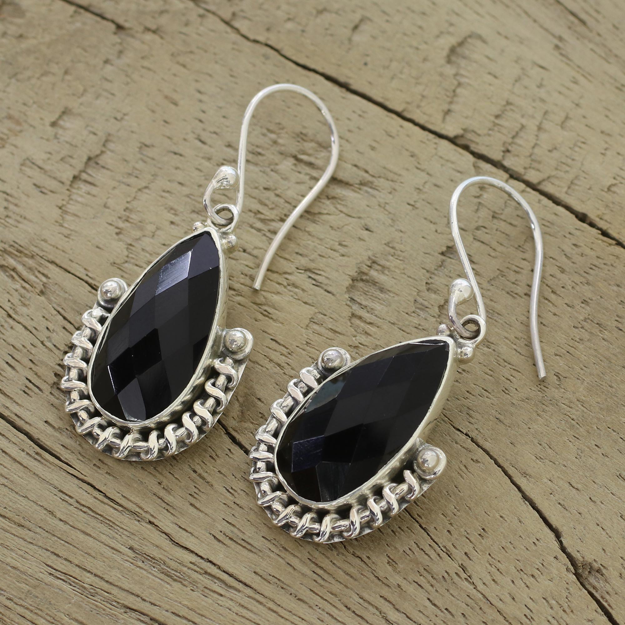 Premium Handmade Onyx and Sterling Silver Dangle Earrings - Magical Night Collection