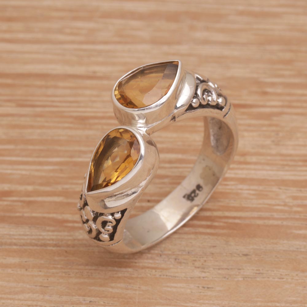 Premium Citrine Teardrop Silver Ring - Handcrafted Elegance