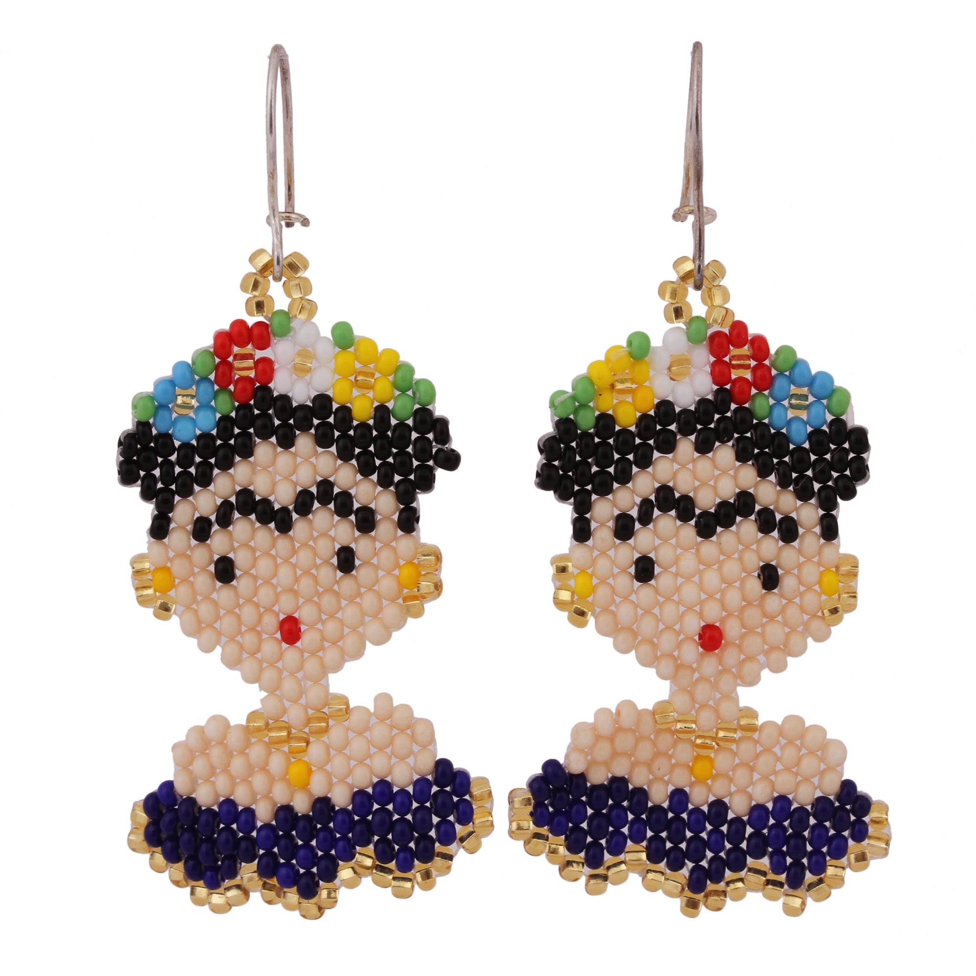 Premium Blue Frida Kahlo Glass Beaded Dangle Earrings – Handcrafted in Mexico