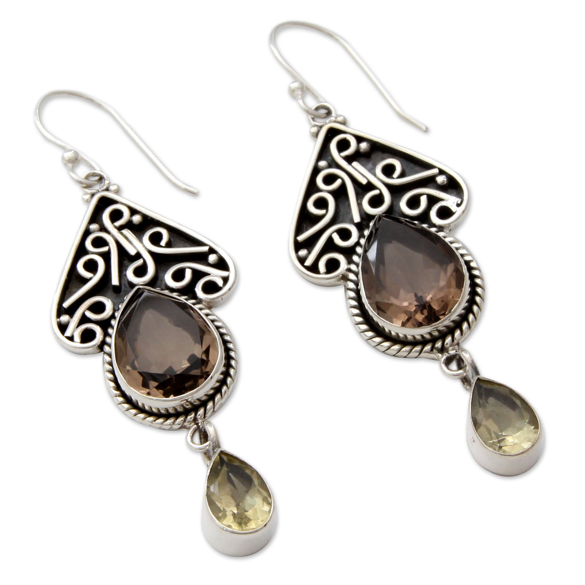 Premium Jaipur Queen Smoky Quartz Sterling Silver Artisan Earrings