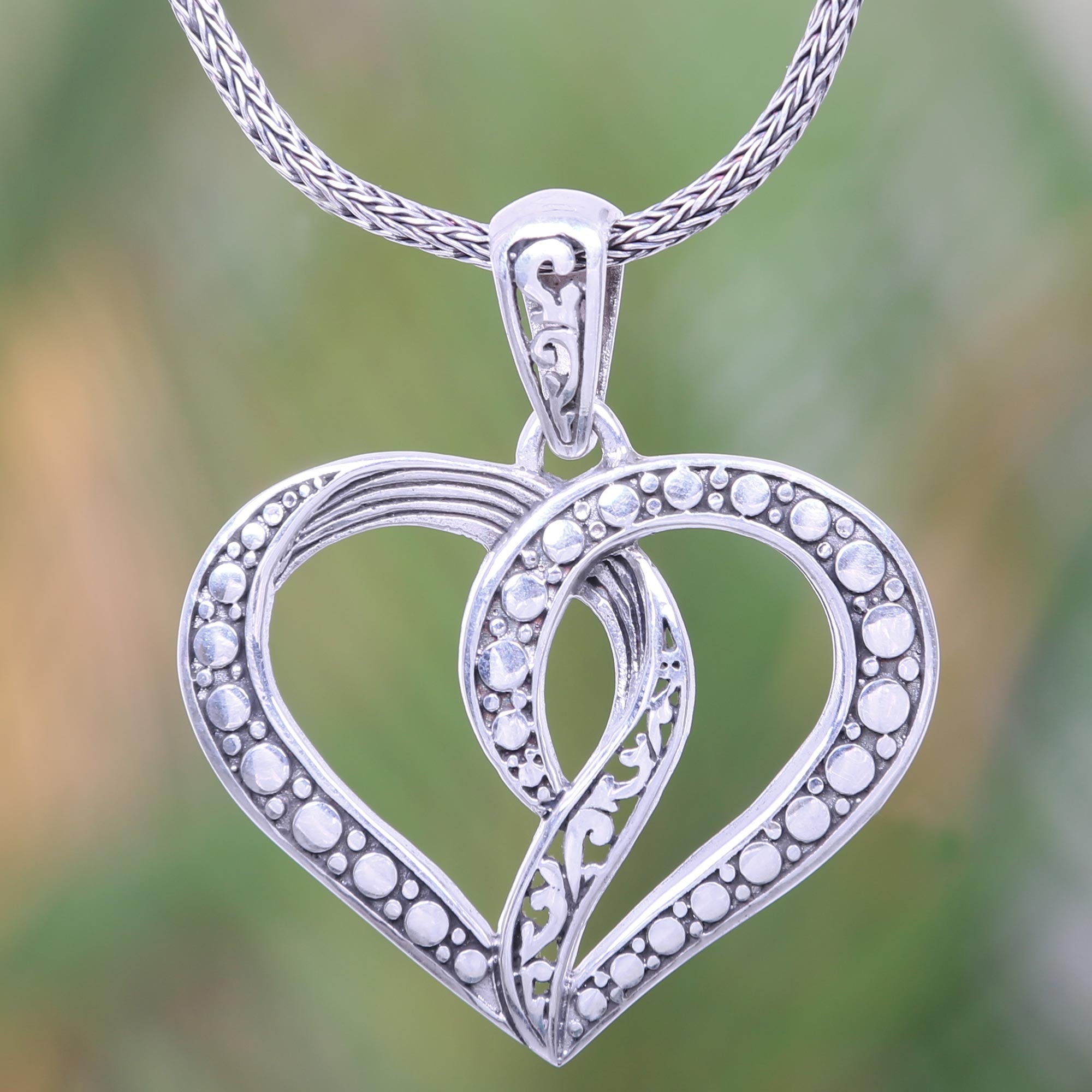 Premium Romantic Heart Necklace - Handcrafted Sterling Silver Balinese Design