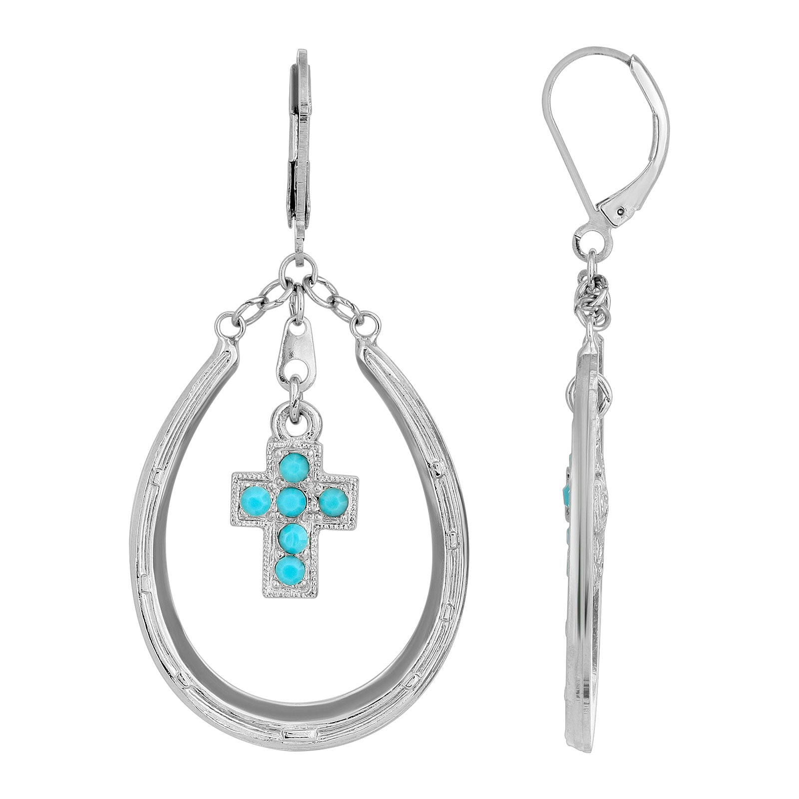 Premium 1928 Jewelry® Silver Tone Turquoise Cross Horseshoe Earrings