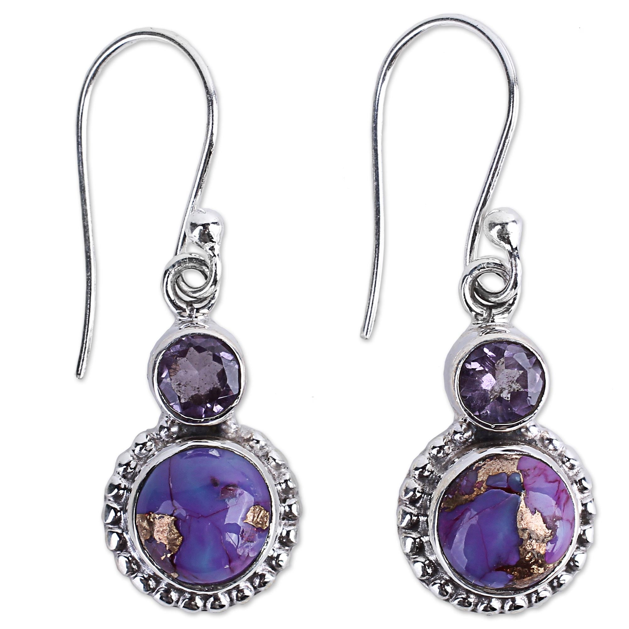 Premium Amethyst & Turquoise Sterling Silver Earrings - Purple Glamour Collection