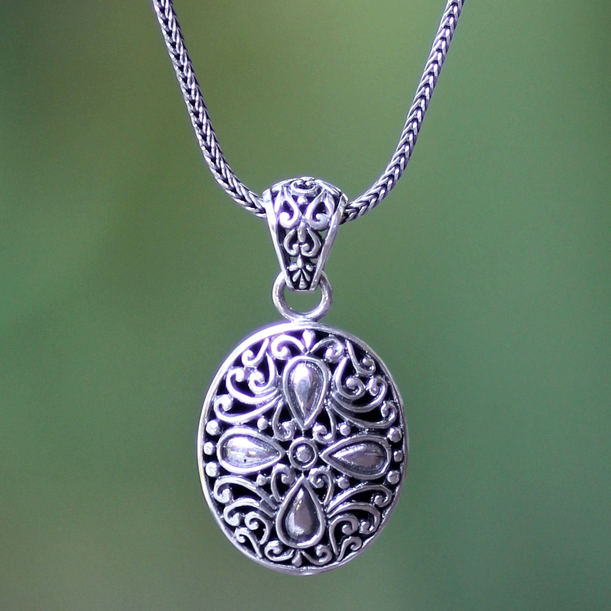 Premium Handmade Jasmine Sterling Silver Pendant Necklace - Balinese Elegance