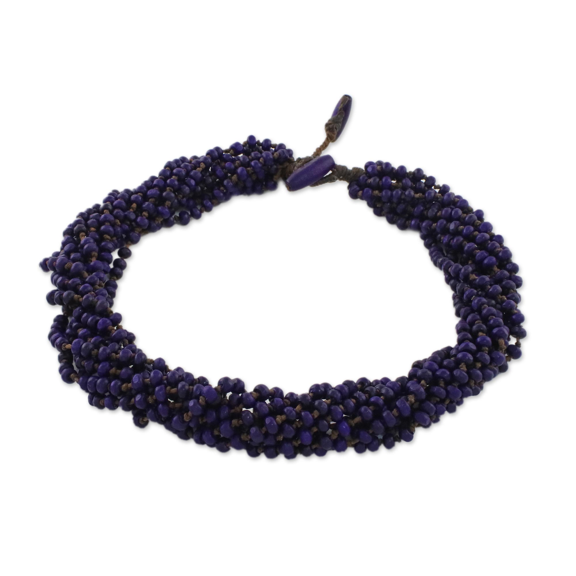 Premium Purple Beaded Wood Torsade Necklace - Handmade in Thailand