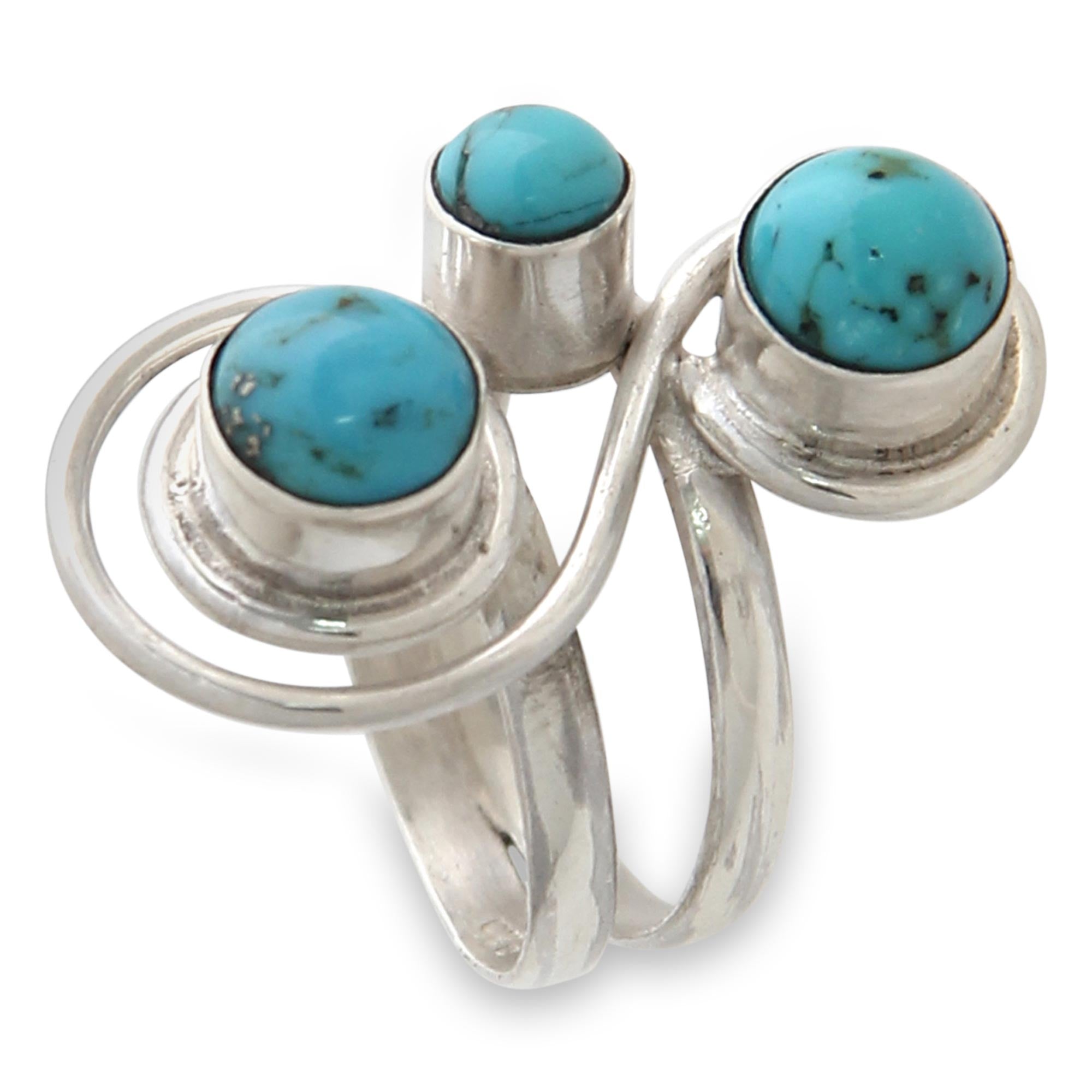 Premium Ocean Melody Sterling Silver & Turquoise Cocktail Ring