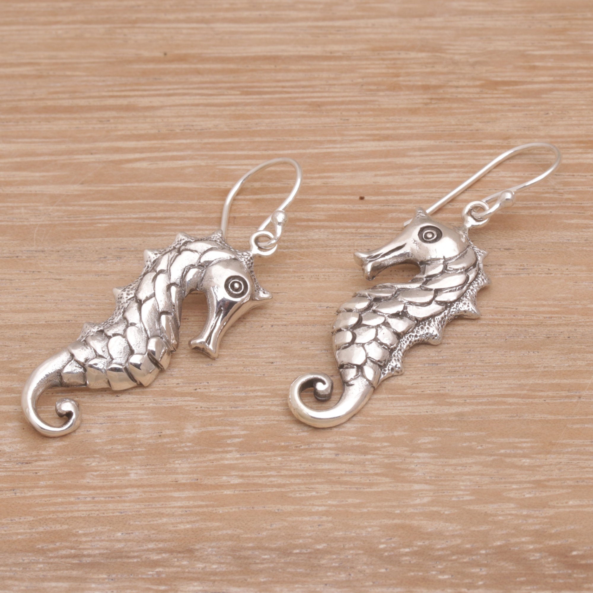 Premium Seahorse Sterling Silver Dangle Earrings - Handcrafted Elegance