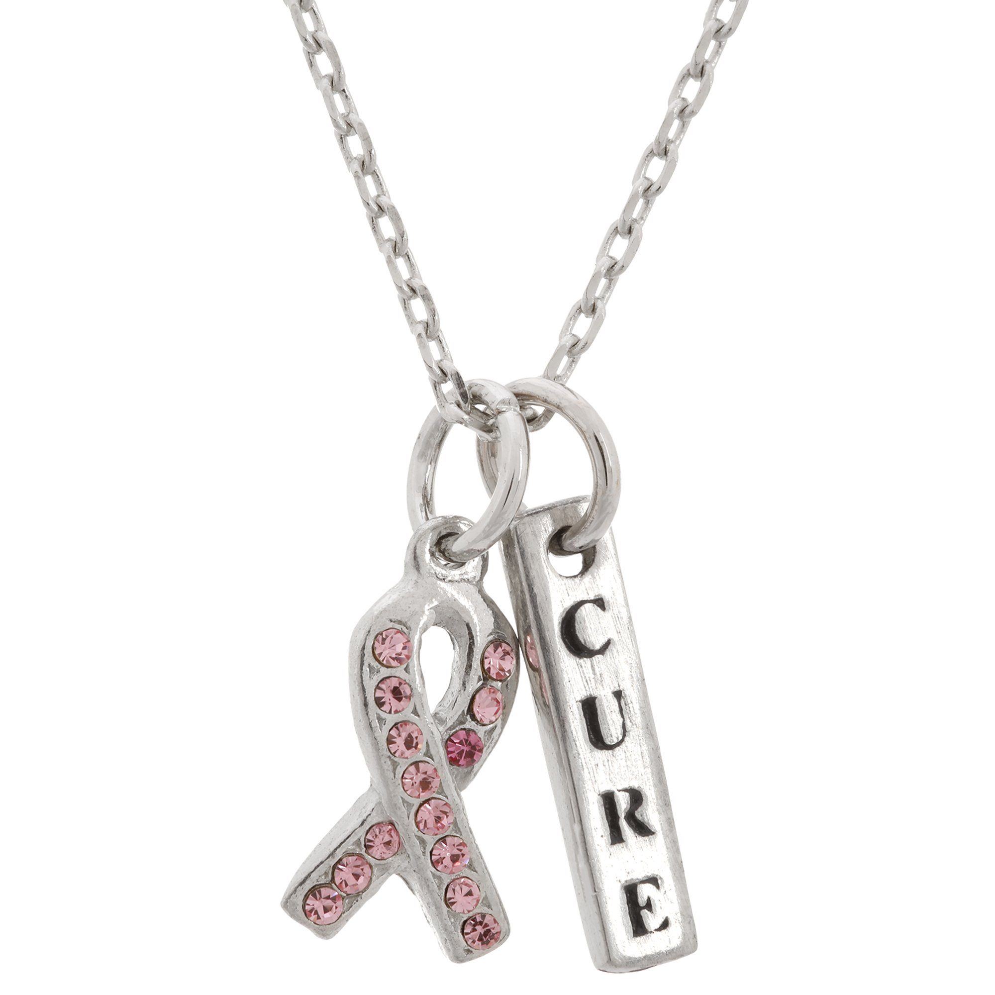 Premium Pink Ribbon Inspirational Pewter Necklace