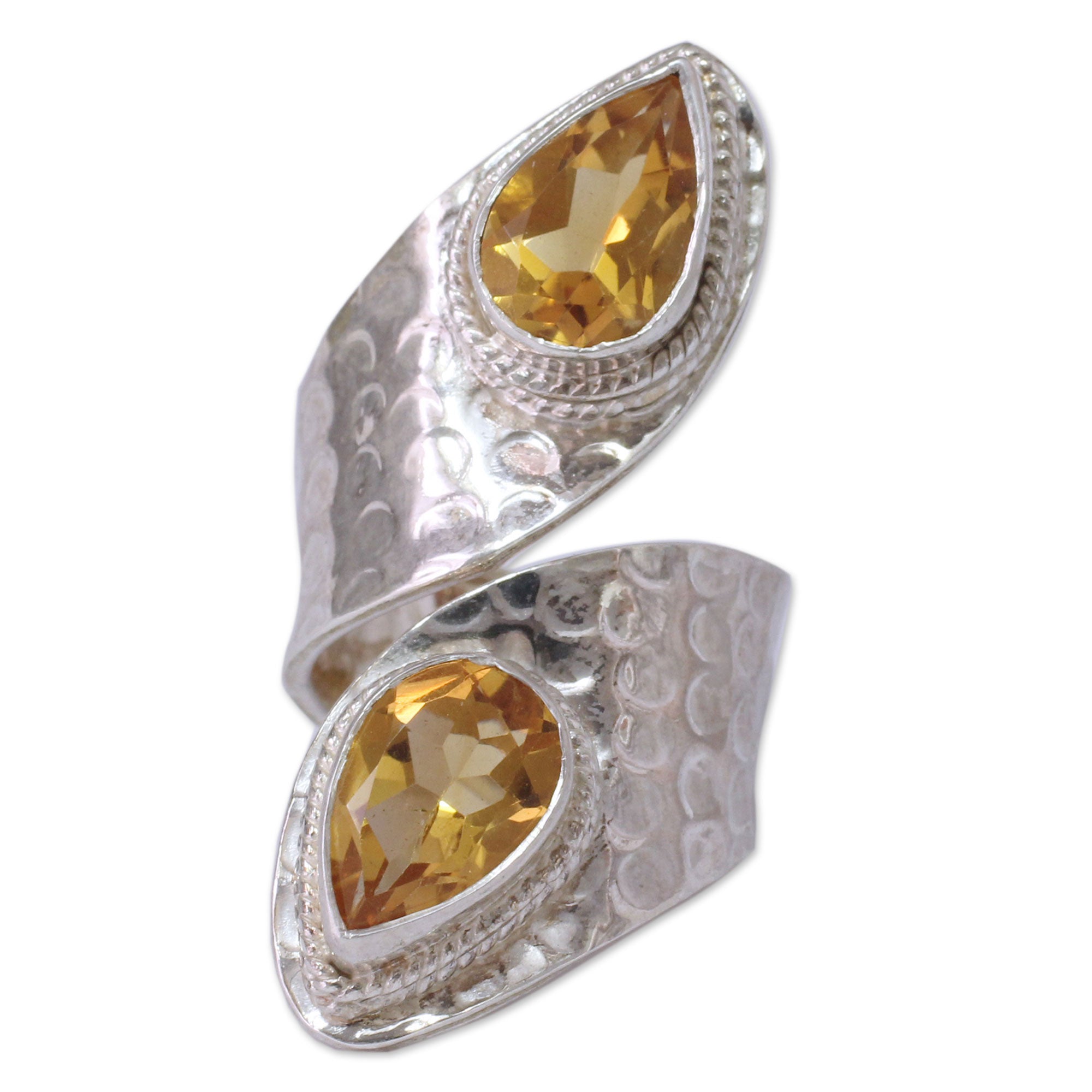 Premium Golden Citrine Sterling Silver Wrap Ring - Elegant Jewelry