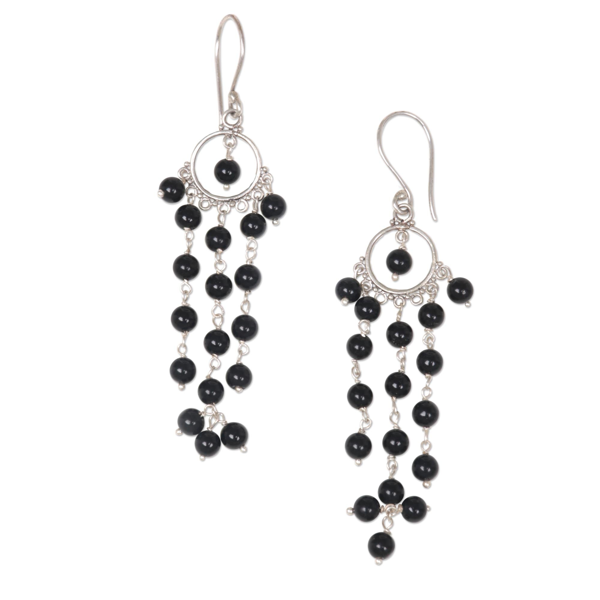 Premium Artisan Onyx & Sterling Silver Chandelier Earrings by Made Sugi