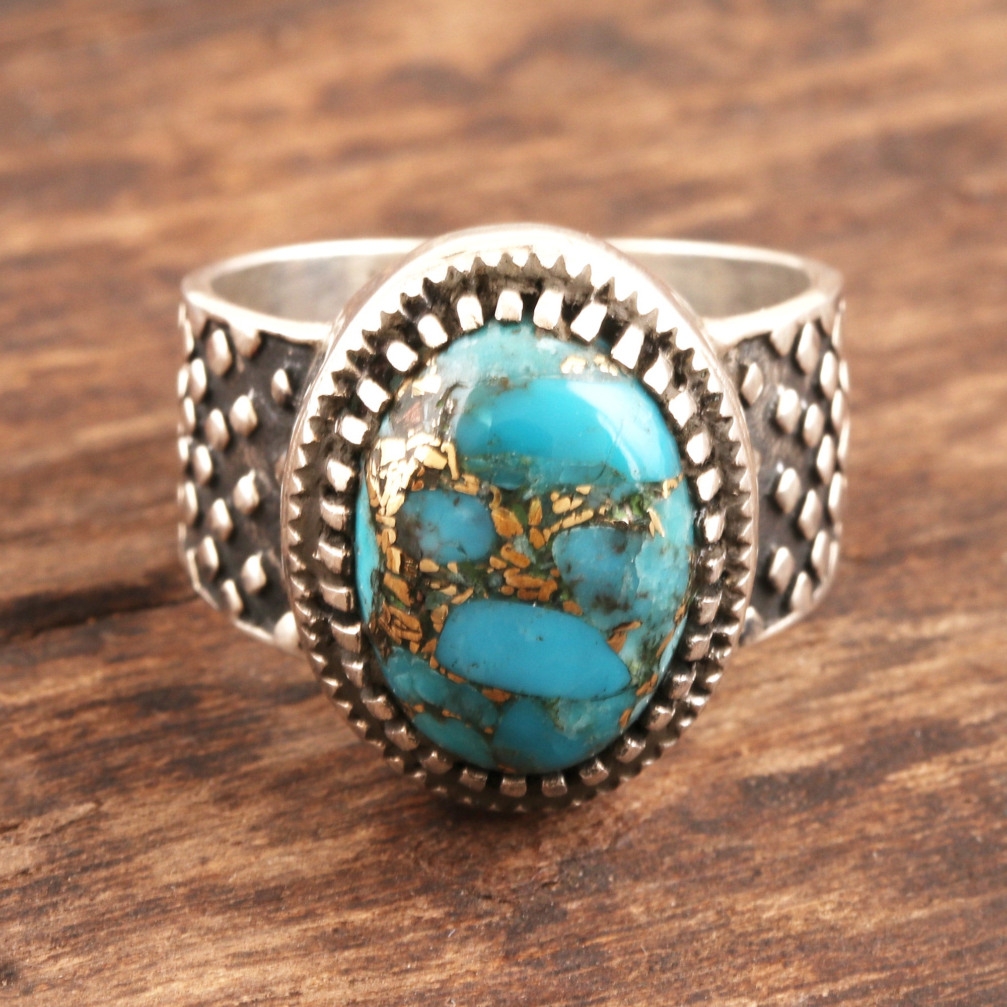 Premium Majestic Allure Composite Turquoise & Sterling Silver Men's Ring