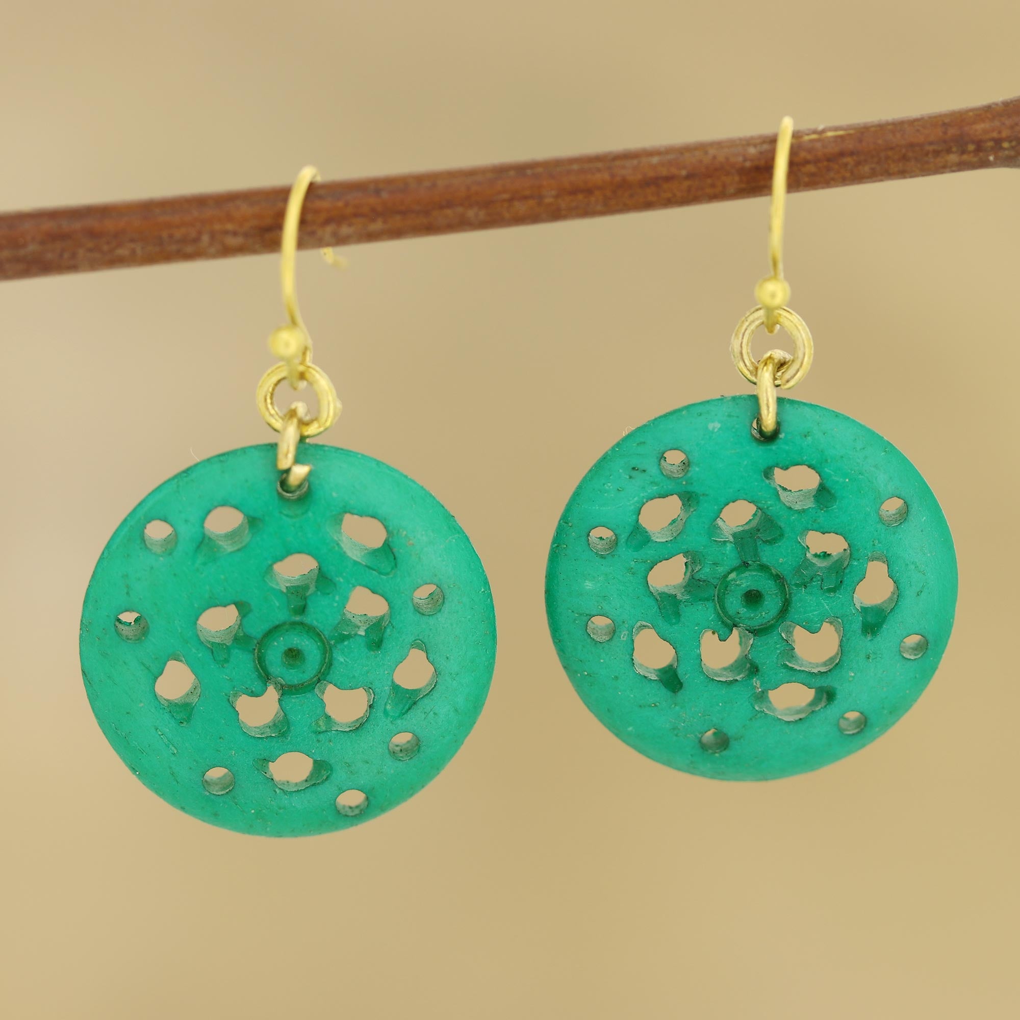 Premium Handcrafted Blue-Green Bone Dangle Earrings from India