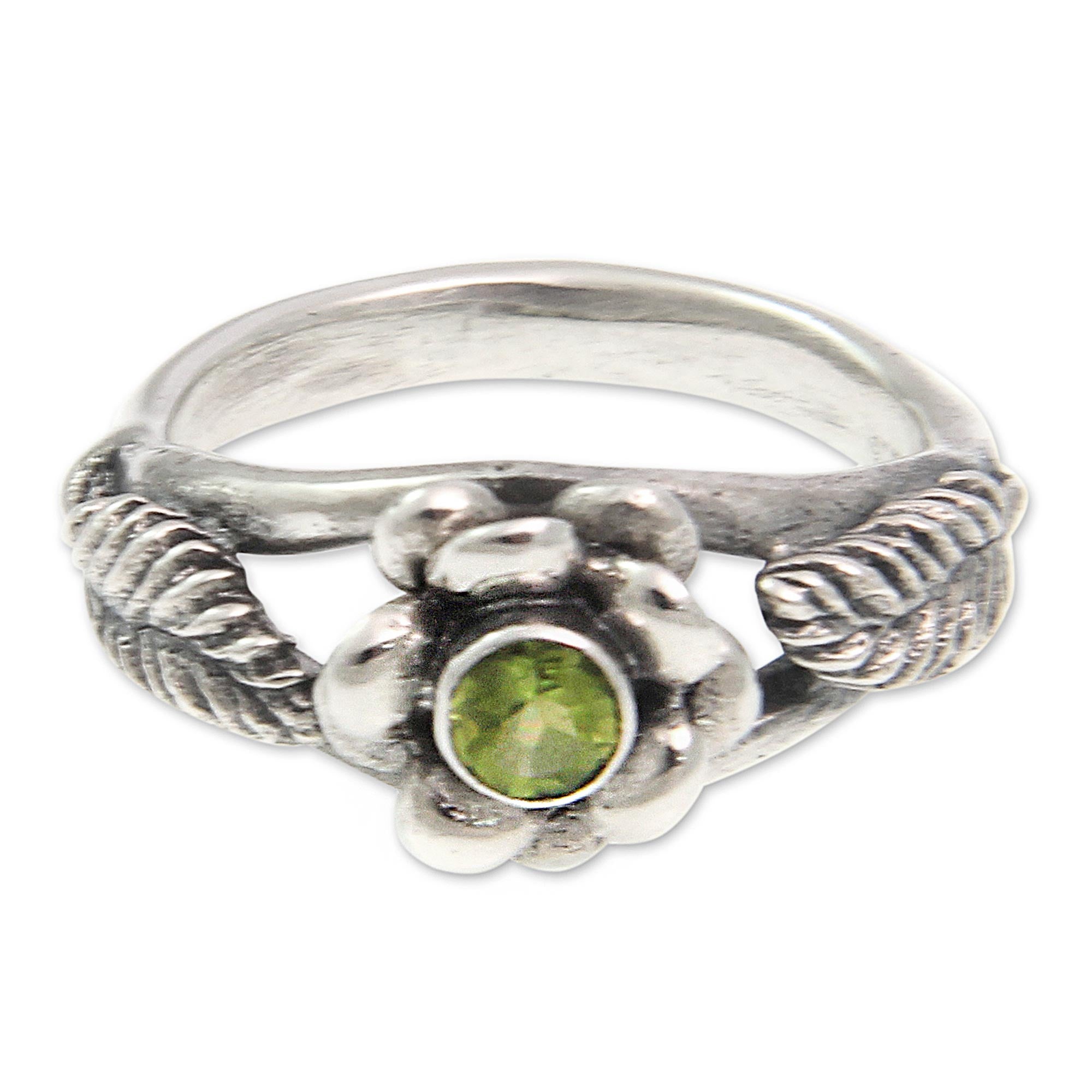 Premium Anemone Blossom Peridot Ring - Handcrafted Sterling Silver Jewelry