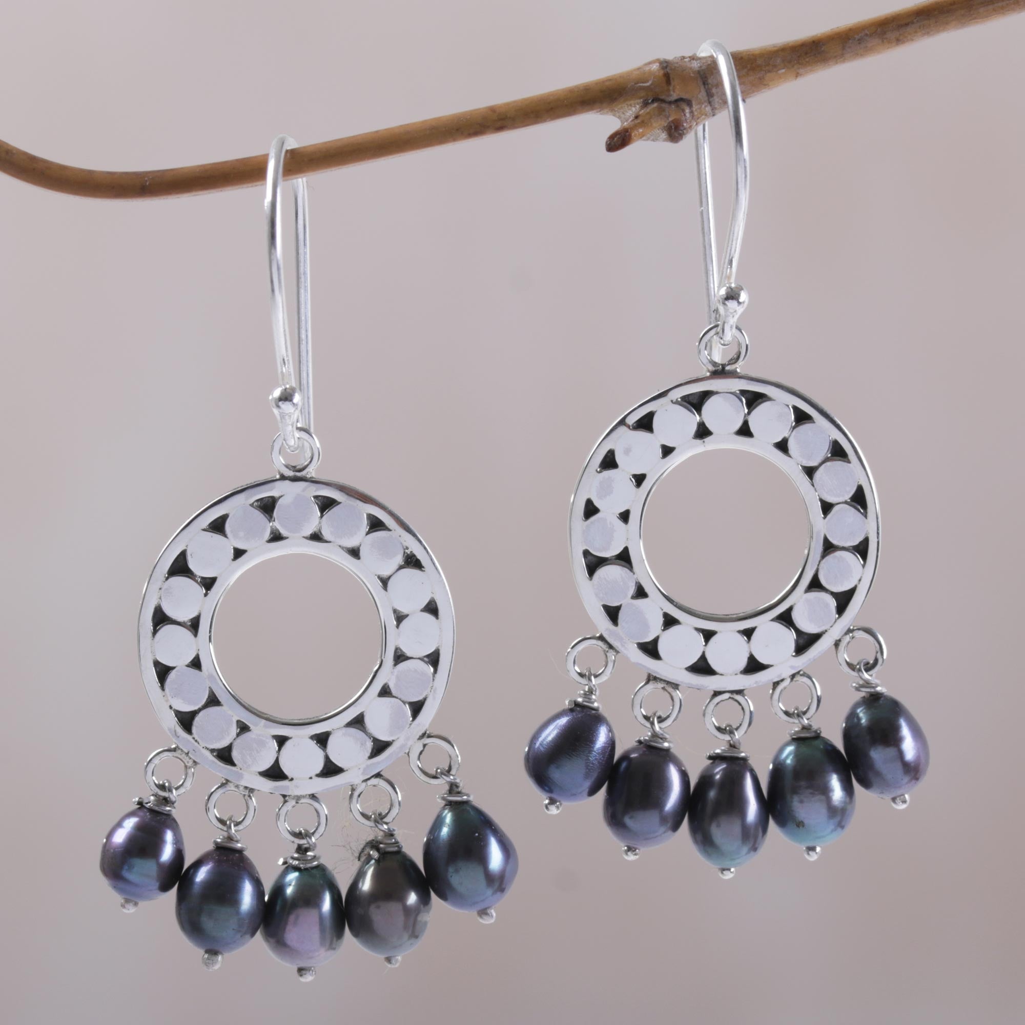 Premium Black Moon Aura Sterling Silver Pearl Chandelier Earrings - Ultimate Elegance