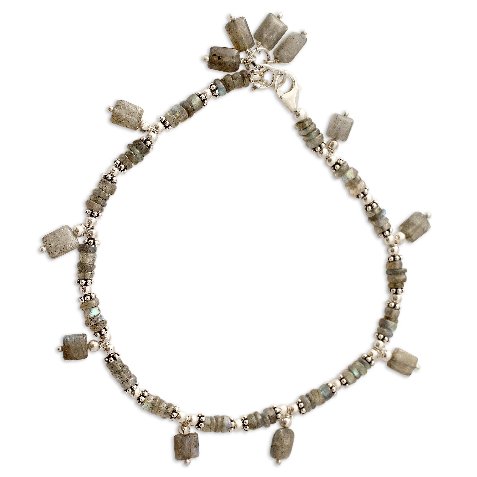 Premium Intuitive Labradorite Beaded Anklet - Handmade Sterling Silver