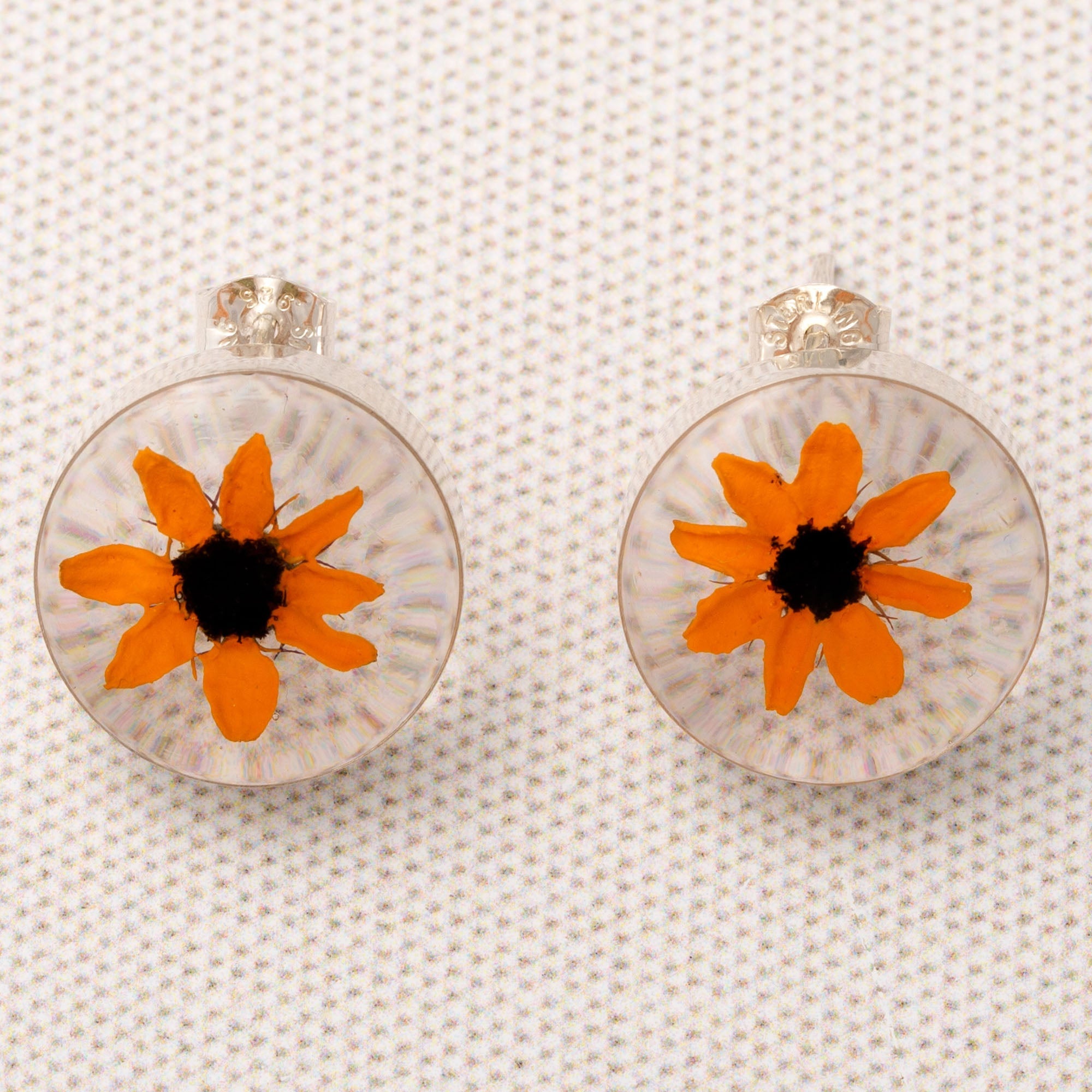 Premium Real Sunflower Sterling Silver Stud Earrings