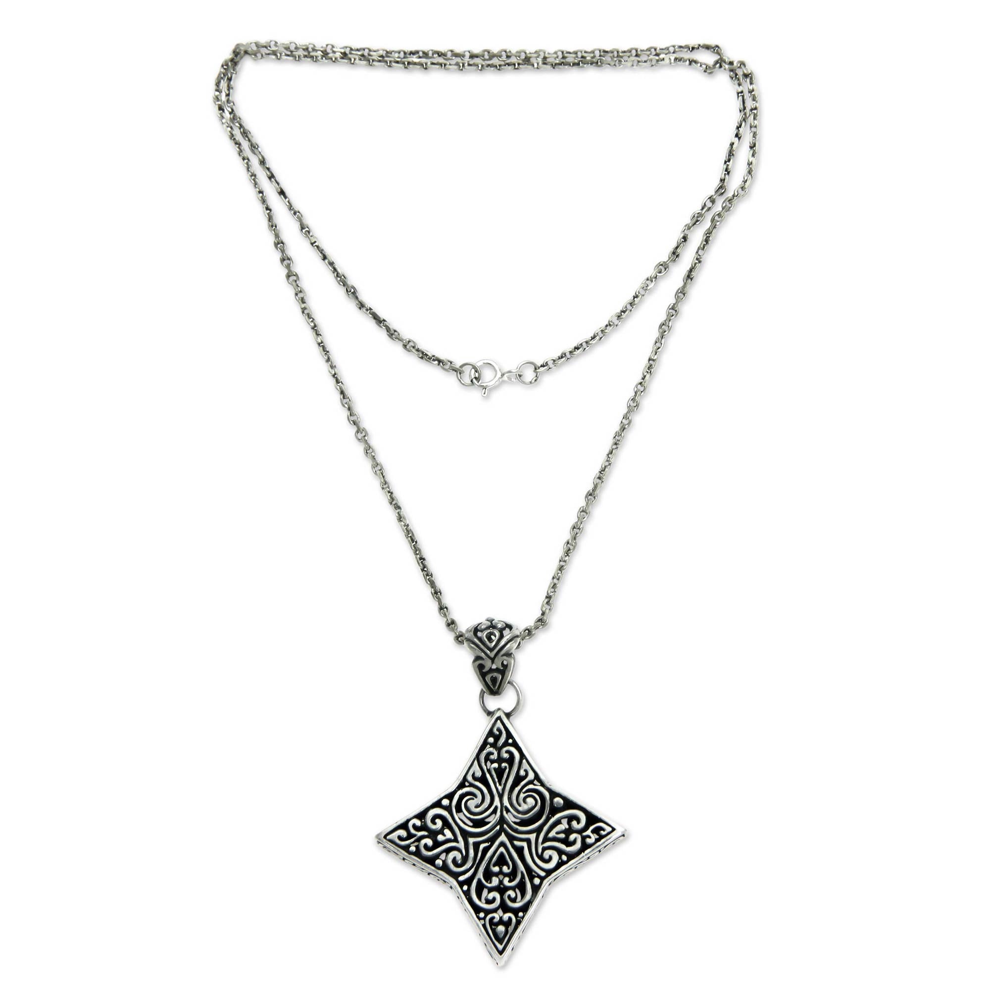 Premium Balinese Floral Star Necklace - Handcrafted Sterling Silver Jewelry