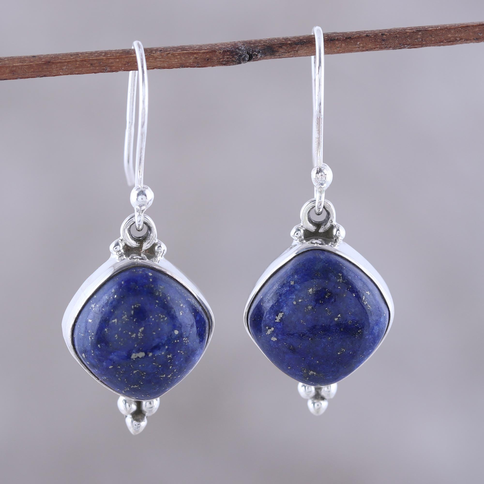 Premium Lapis Lazuli Dangle Earrings - Handcrafted Sterling Silver Jewelry from India