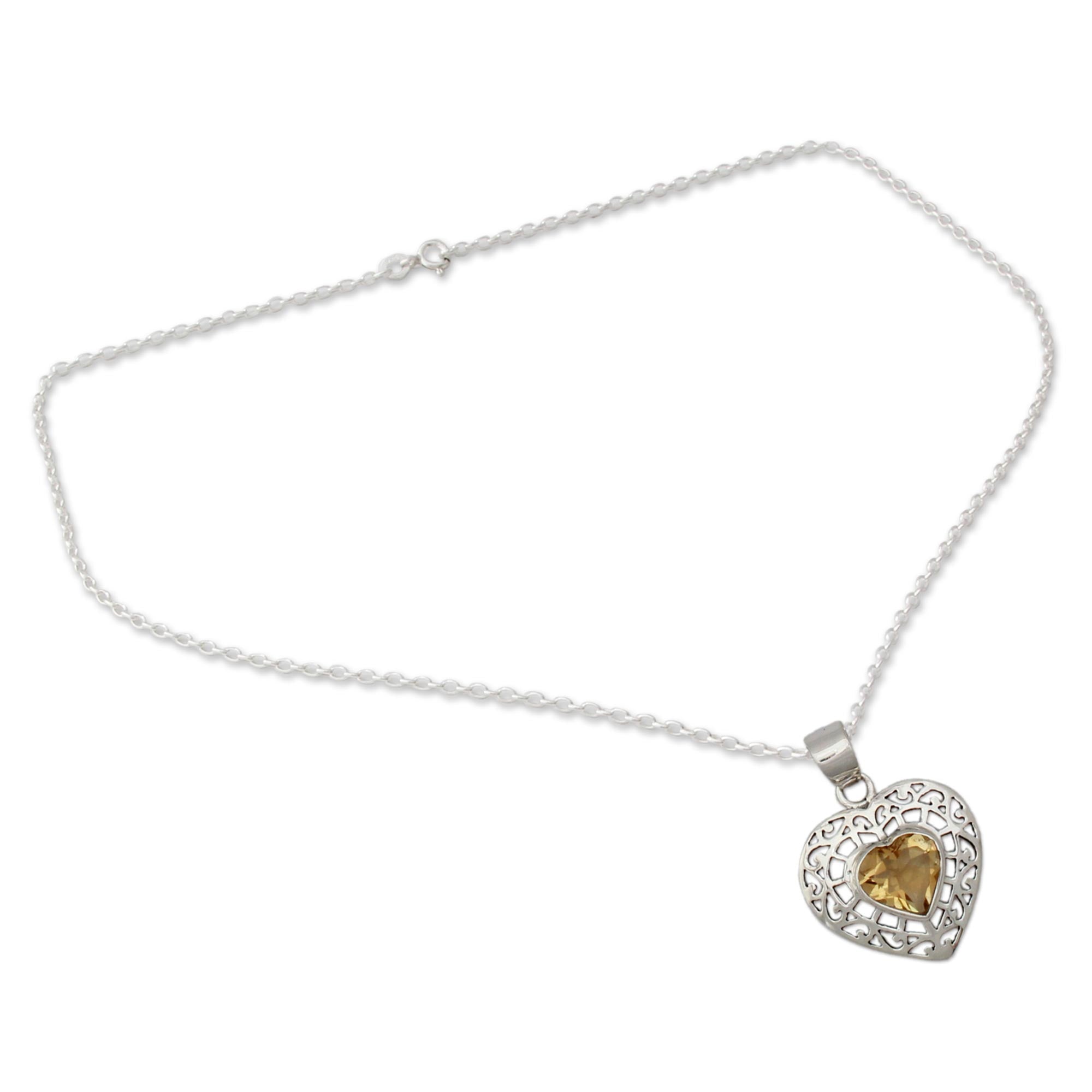 Premium Mughal Romance Citrine Heart Necklace - Handcrafted Elegance