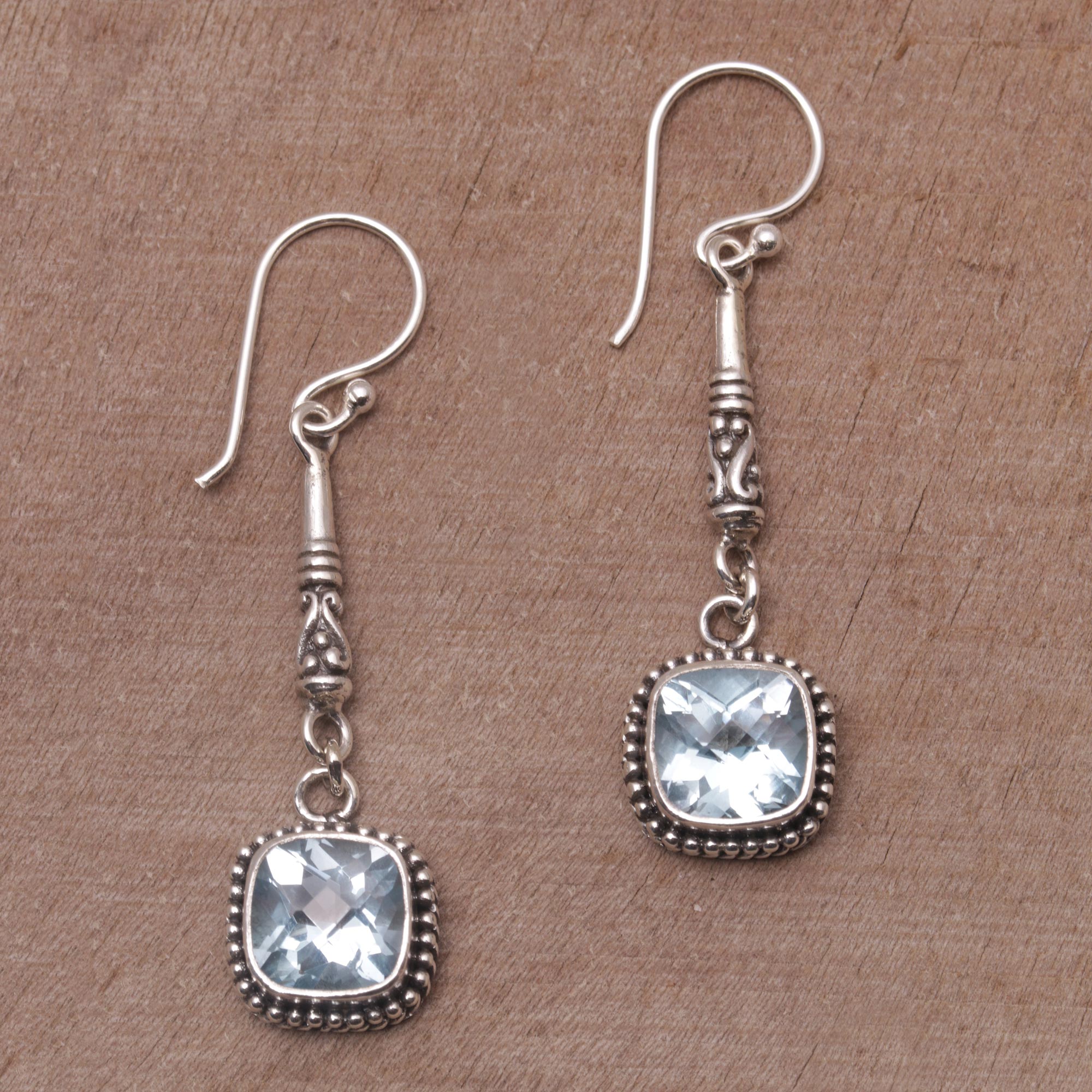 Premium Majestic Gleam Blue Topaz Dangle Earrings in 925 Sterling Silver