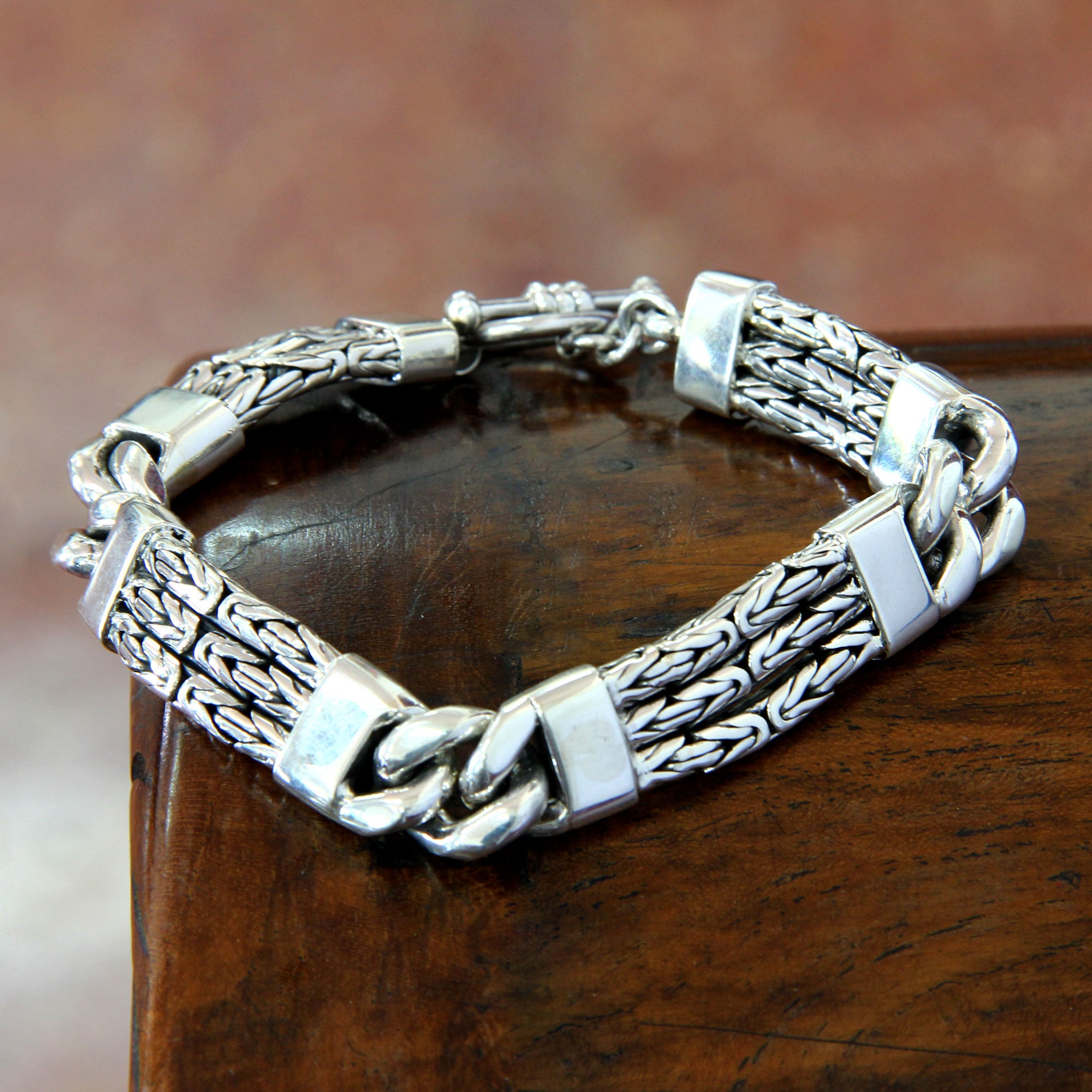 Premium Two Halves Men's Sterling Silver Link Bracelet - Handcrafted Elegance