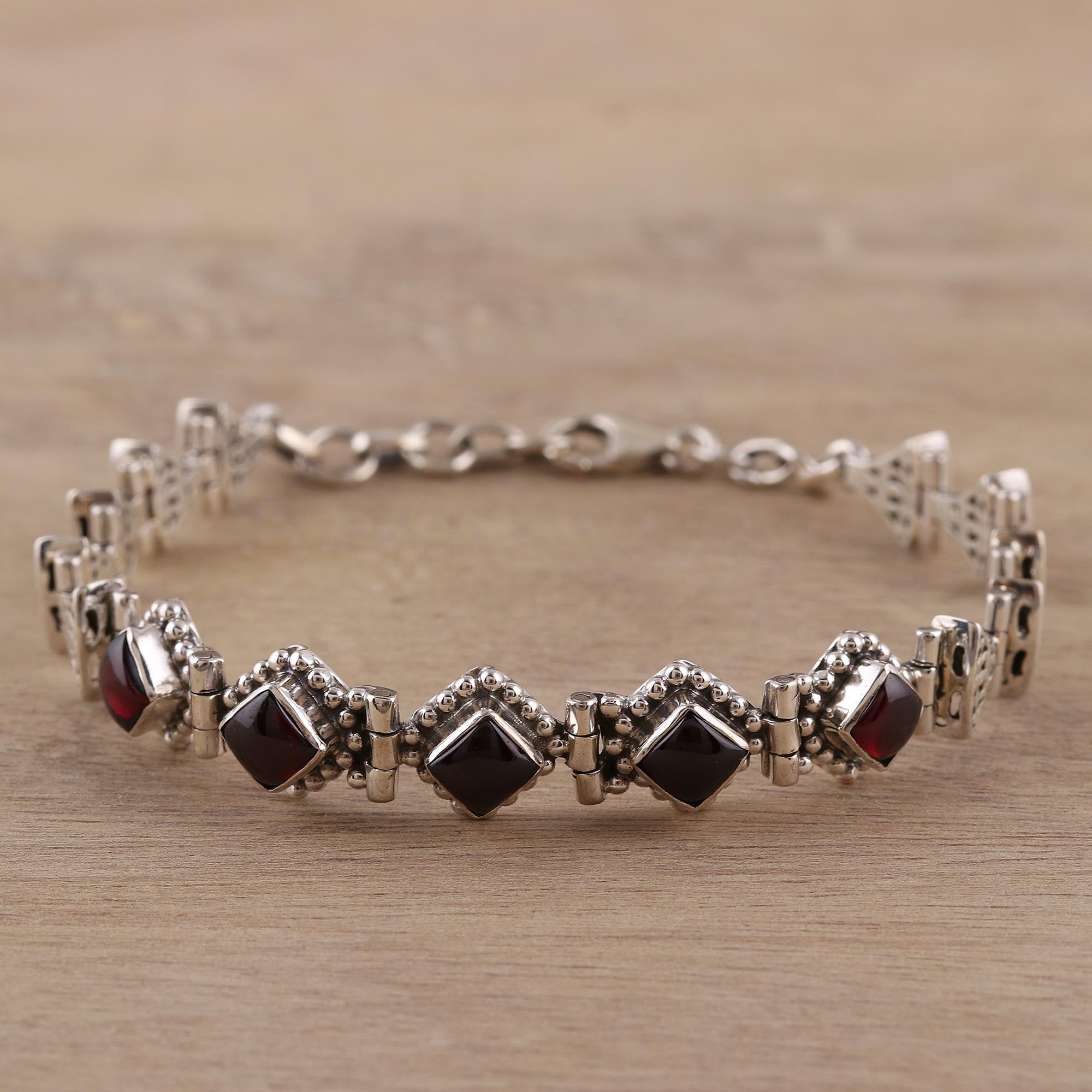 Premium Radiant Red Romance Bracelet - Sterling Silver with Garnet Openwork Design