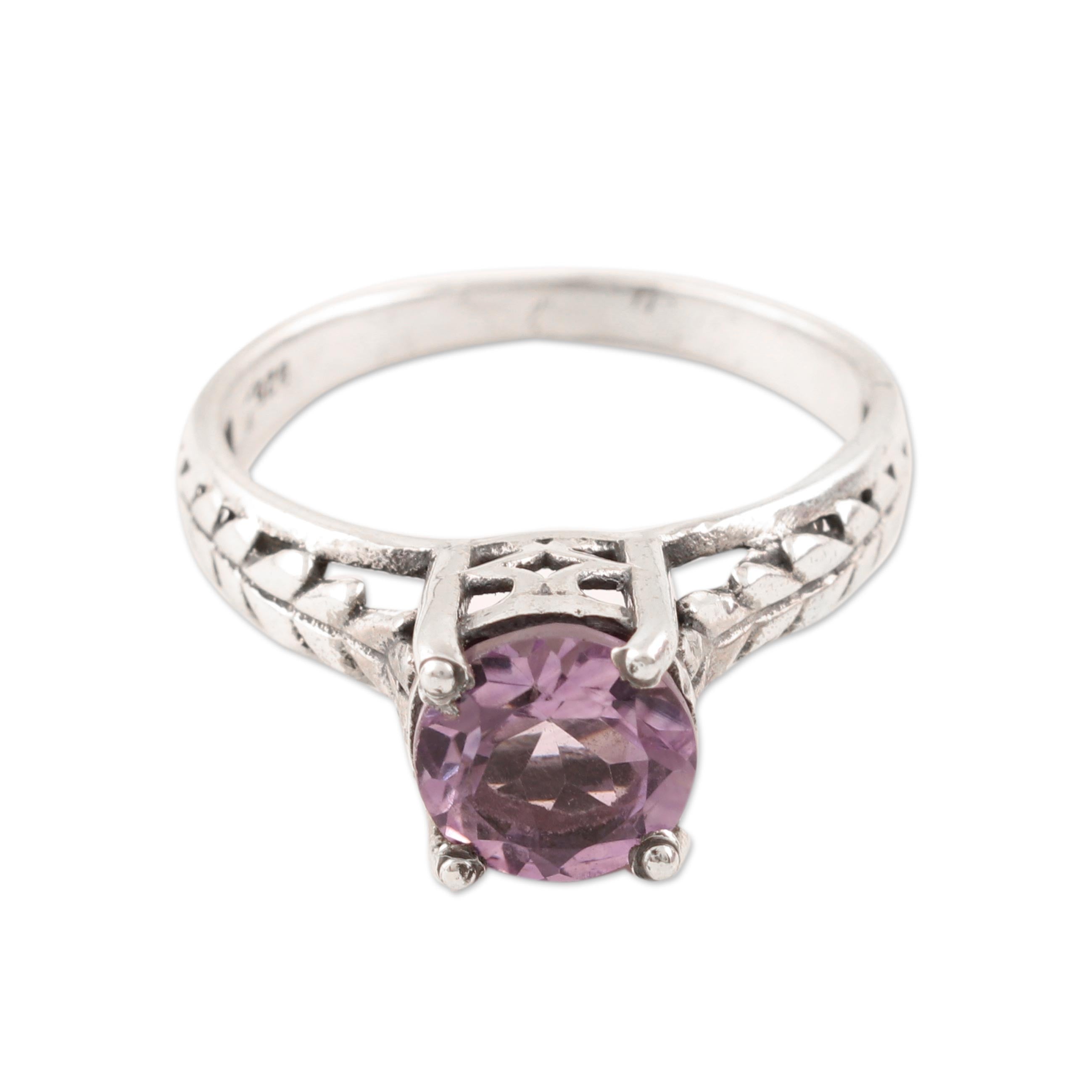 Premium Amethyst Solitaire Ring – Handcrafted Sterling Silver Jewelry