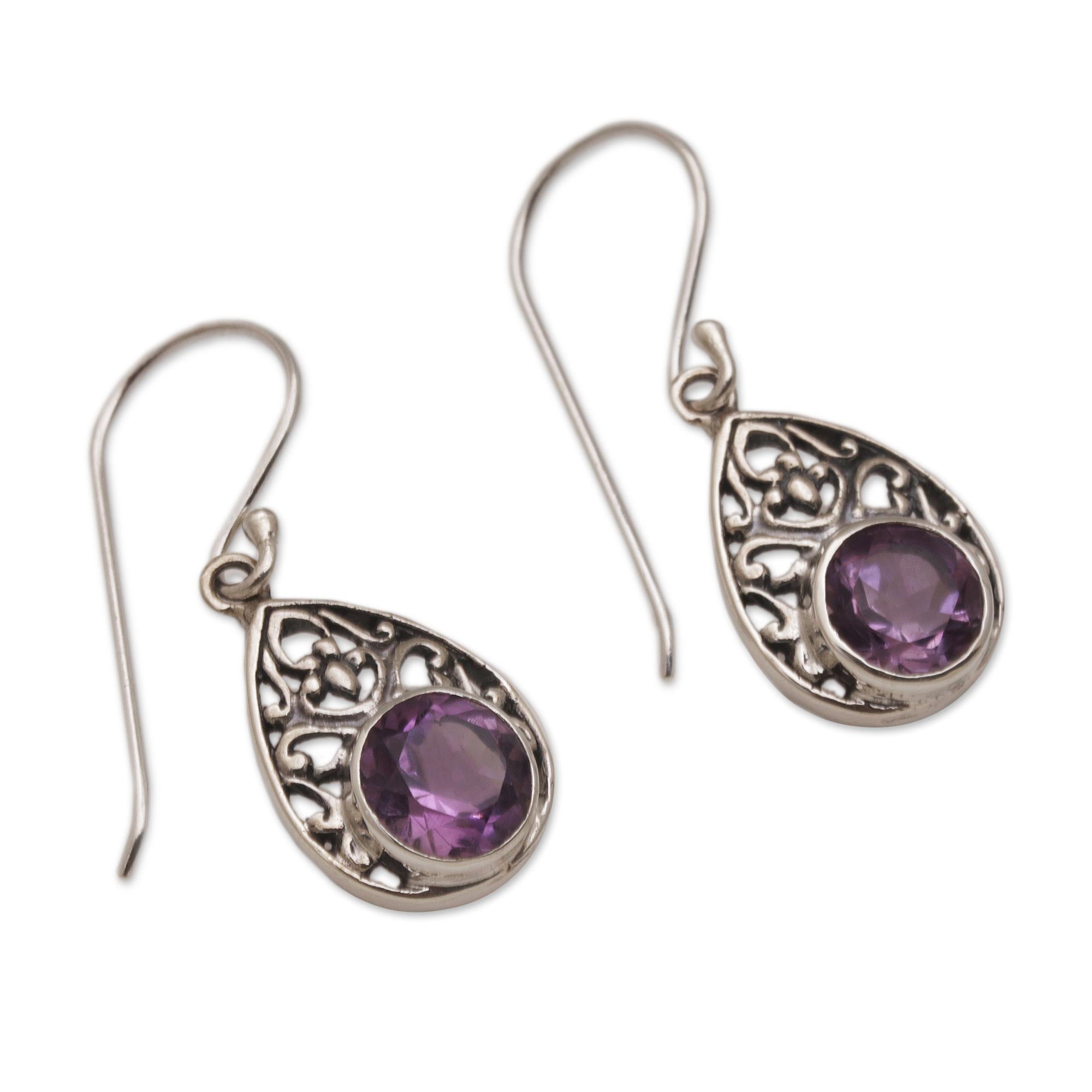 Premium Heavenly Temple Amethyst Dangle Earrings – Sterling Silver Elegance