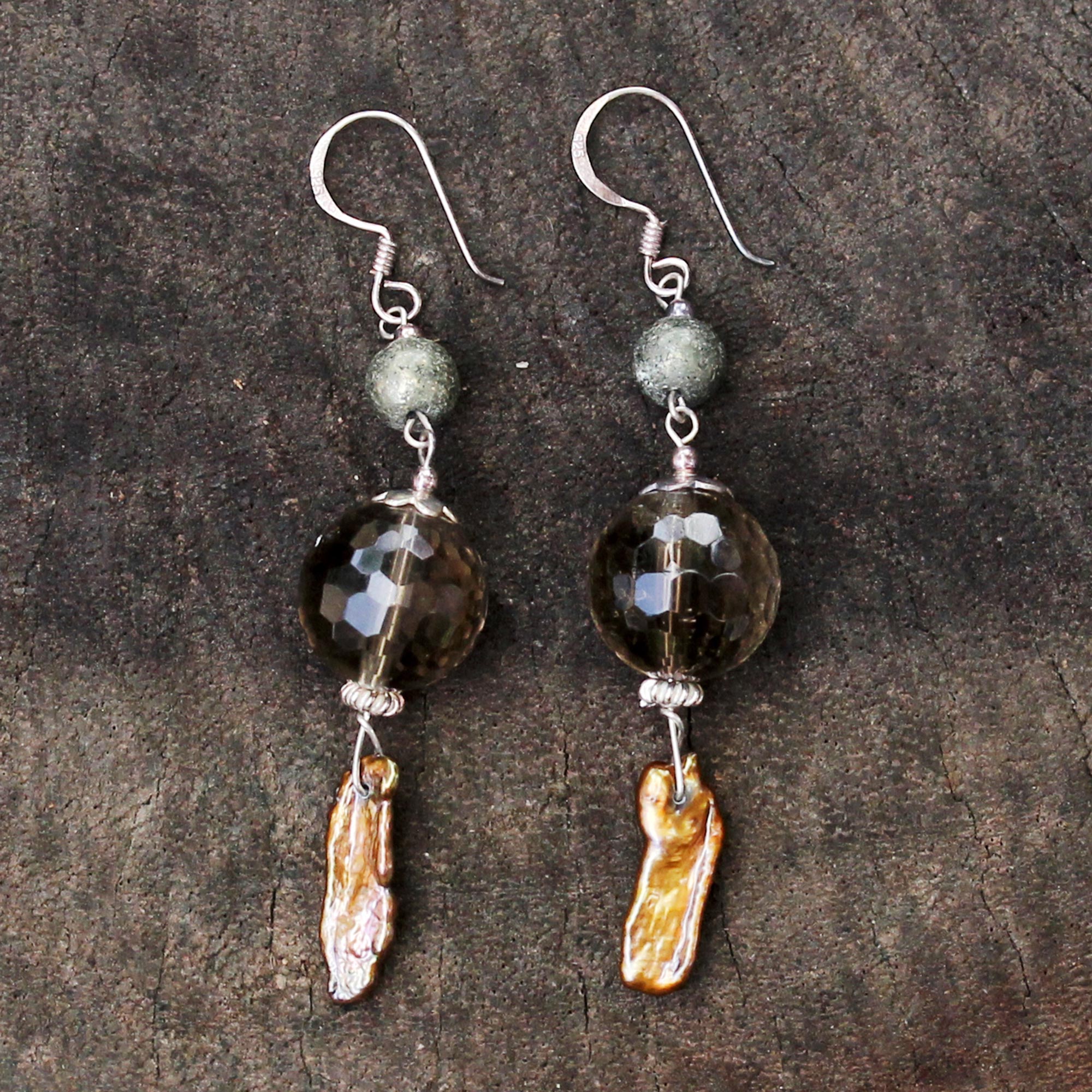 Premium Exotic Pearl & Smoky Quartz Dangle Earrings