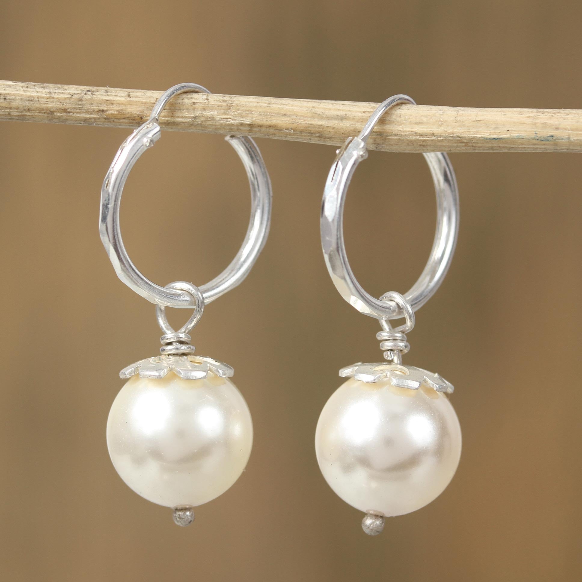 Premium Swarovski Pearl & Sterling Silver Floral Dangle Earrings - Handcrafted in Mexico