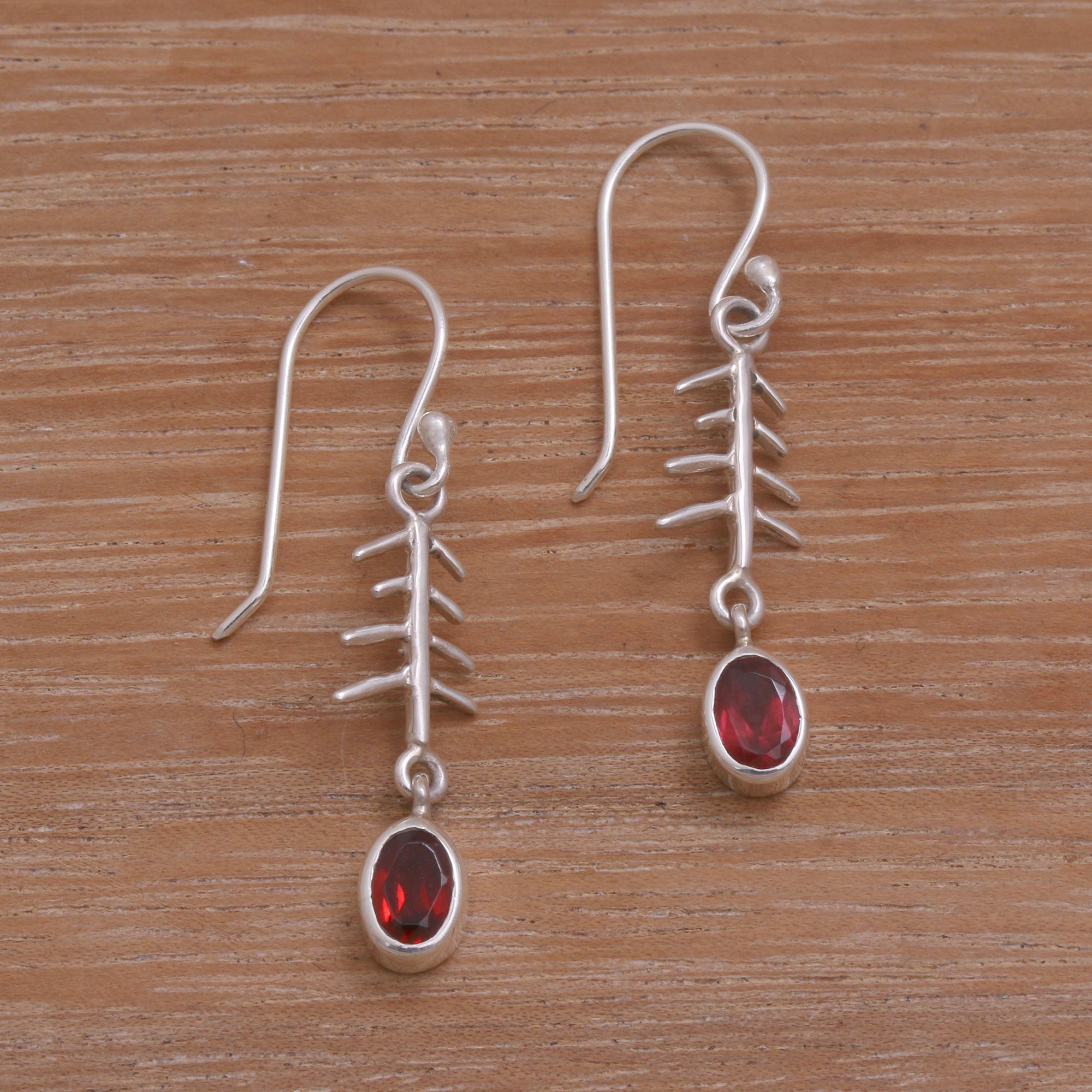 Premium Winter Branches Garnet Dangle Earrings - Sterling Silver Elegance