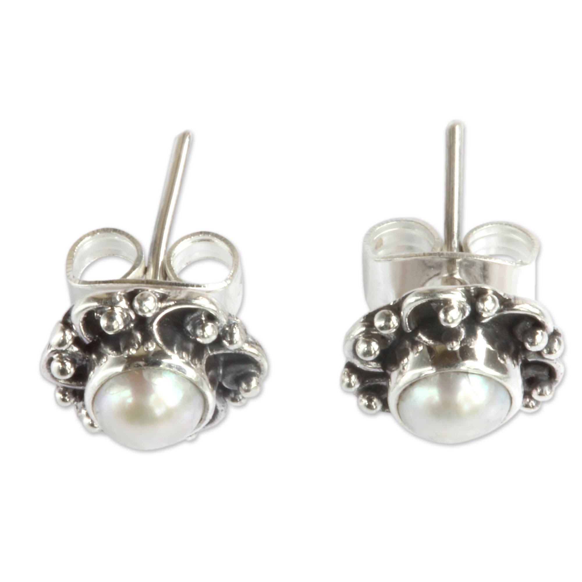 Premium Moonlit Blossoms Pearl Earrings – Handmade Sterling Silver Studs