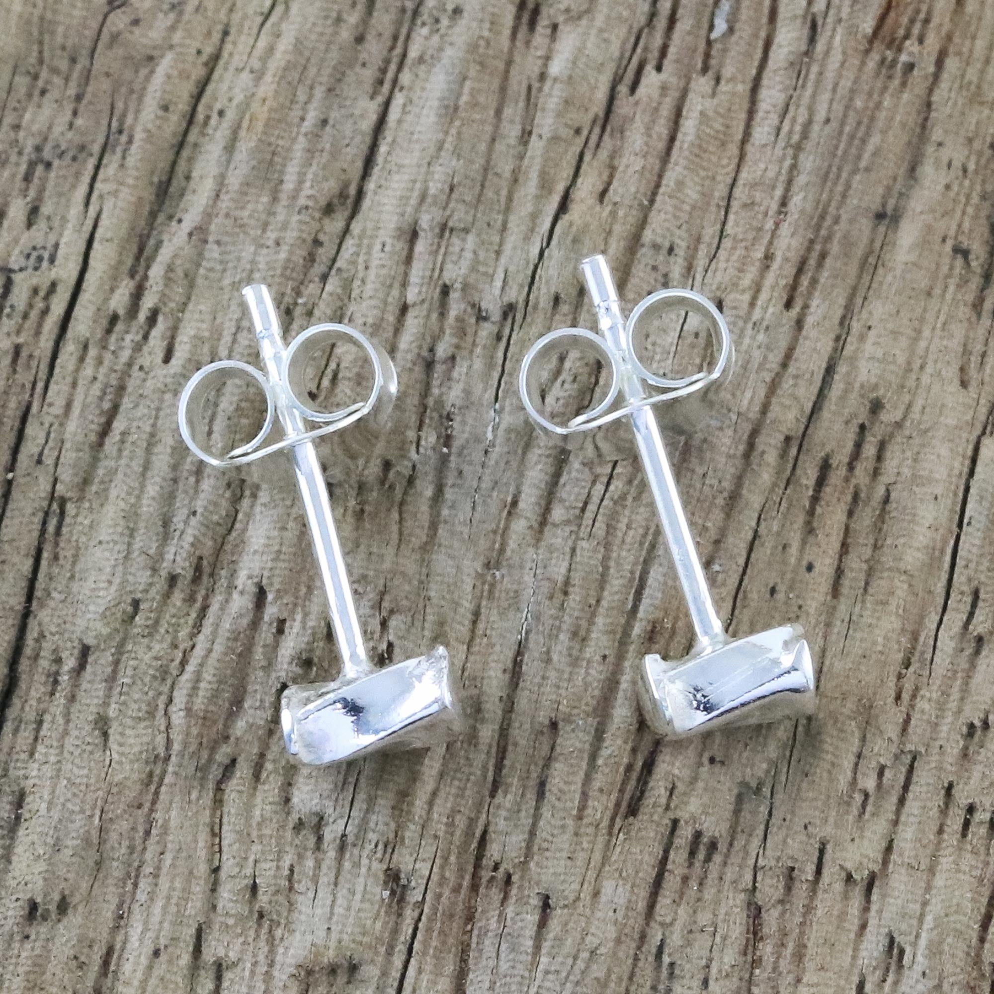 Premium Silver Sparkle Handcrafted Sterling Silver Stud Earrings - Artisan Crafted in Thailand