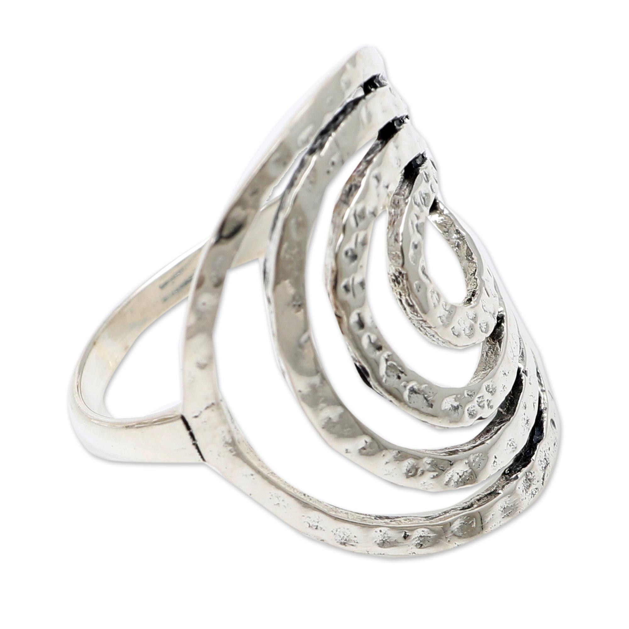 Premium Rippling Water Sterling Silver Band Ring - Handcrafted Elegance