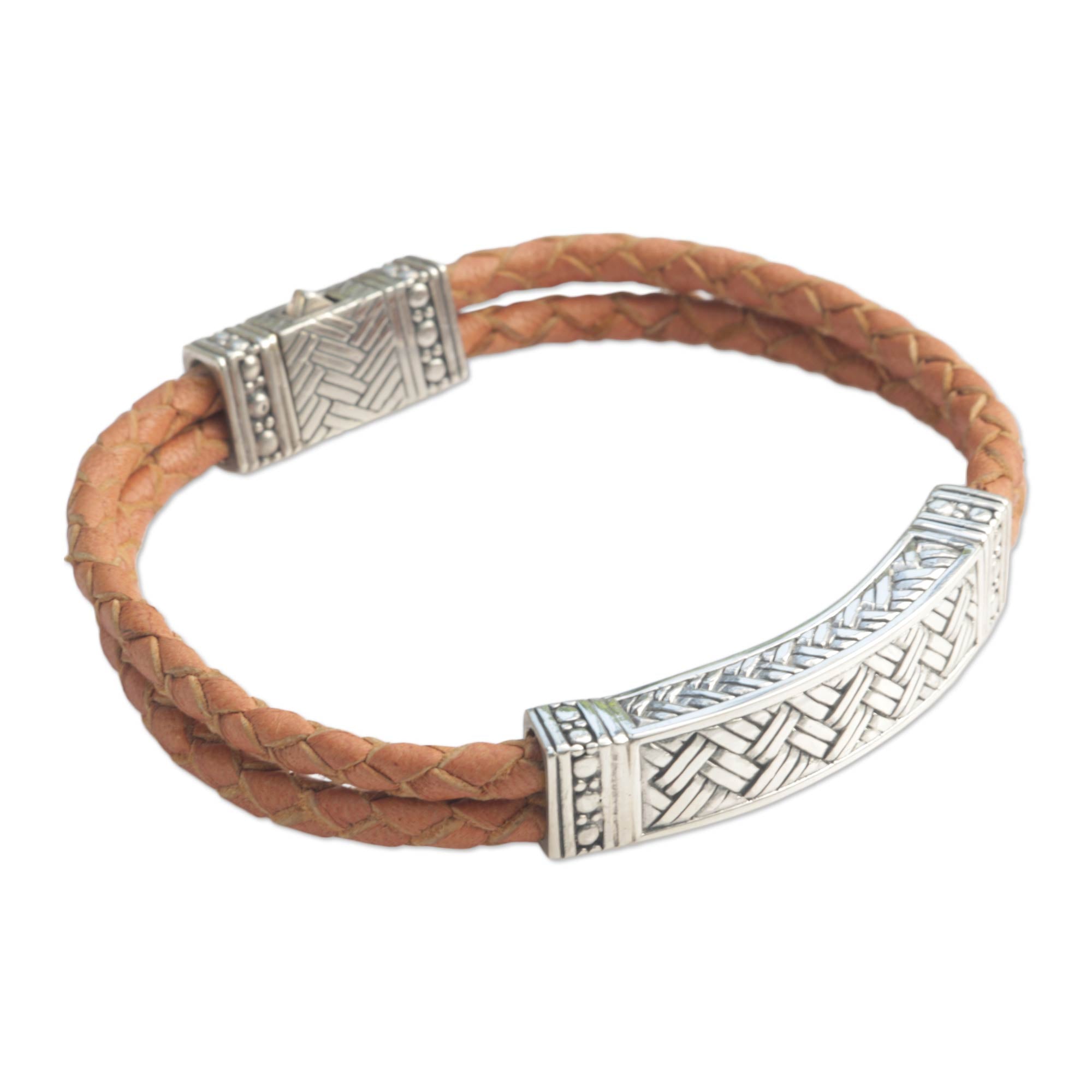 Premium Jakarta Man Sterling Silver & Leather Bracelet - Modern Style