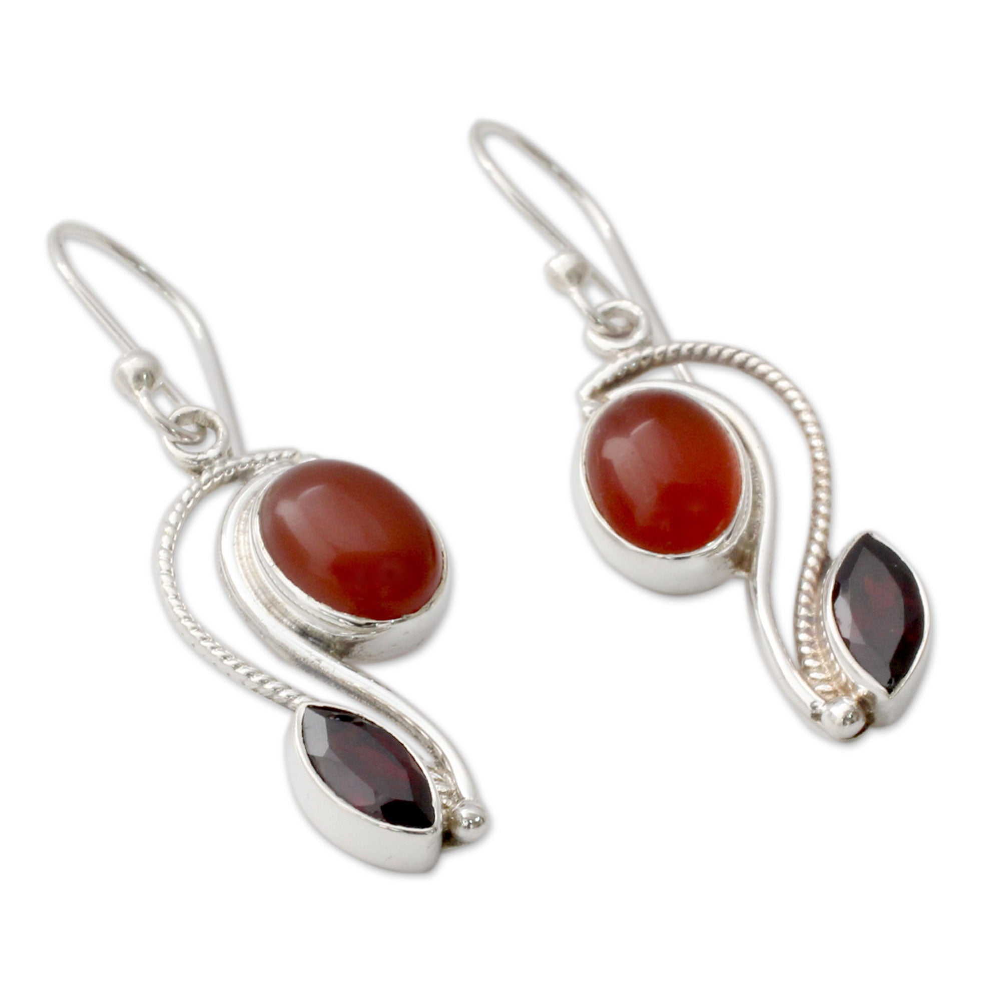 Premium Handcrafted Sterling Silver Garnet & Carnelian Hook Earrings