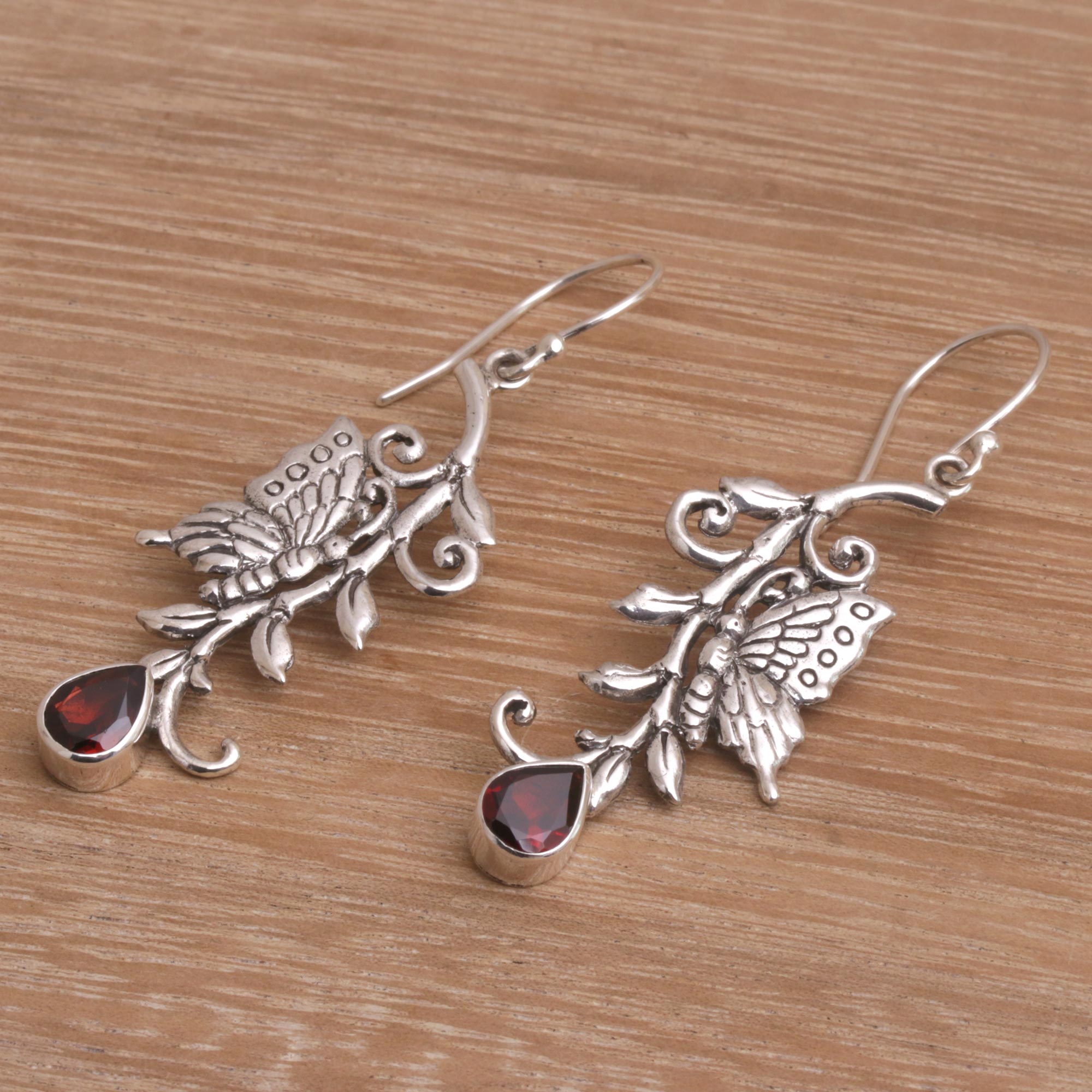 Premium Butterfly Garnet Sterling Silver Dangle Earrings - Elegant & Sparkling