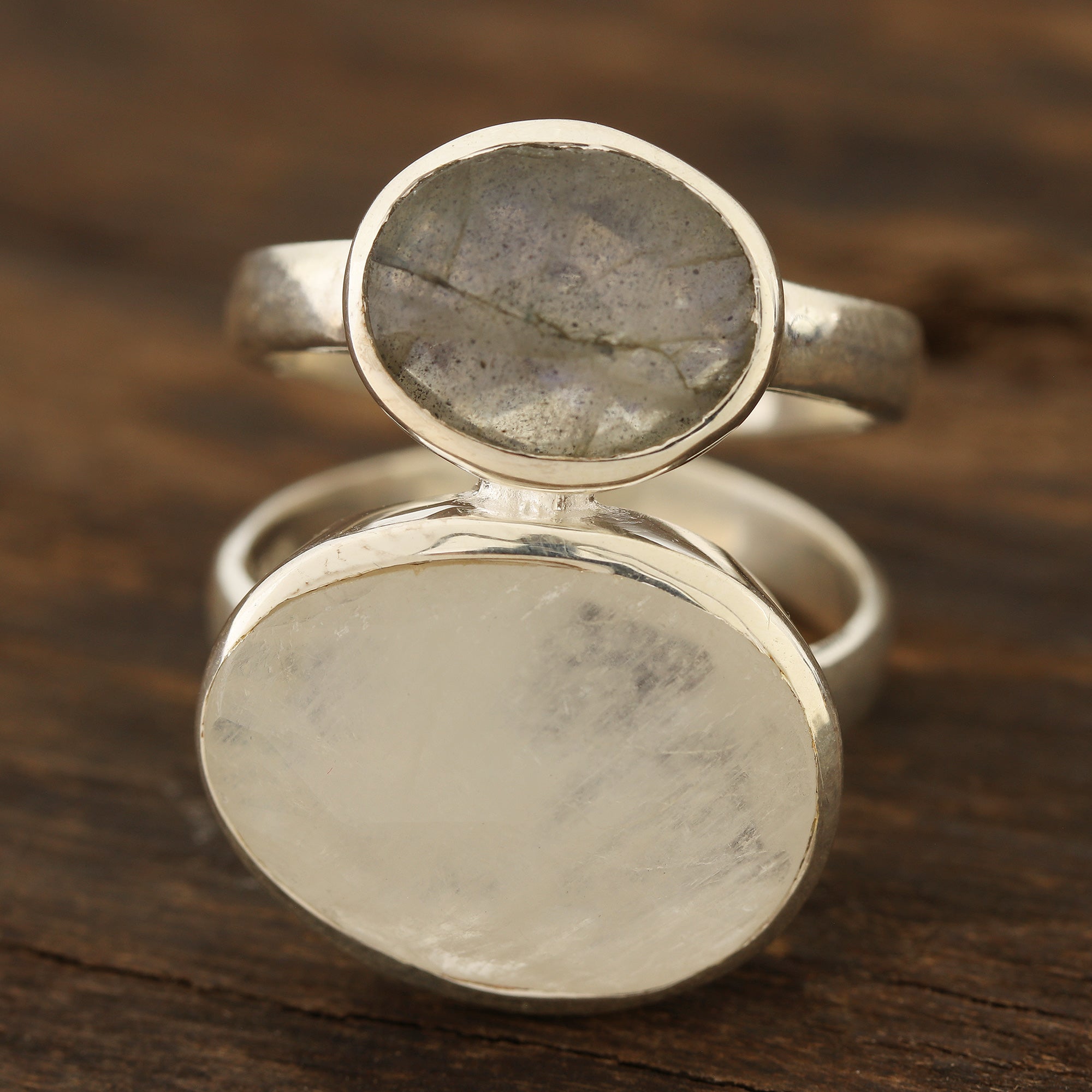 Premium Evening Elegance Cocktail Ring - Rainbow Moonstone & Labradorite Sterling Silver