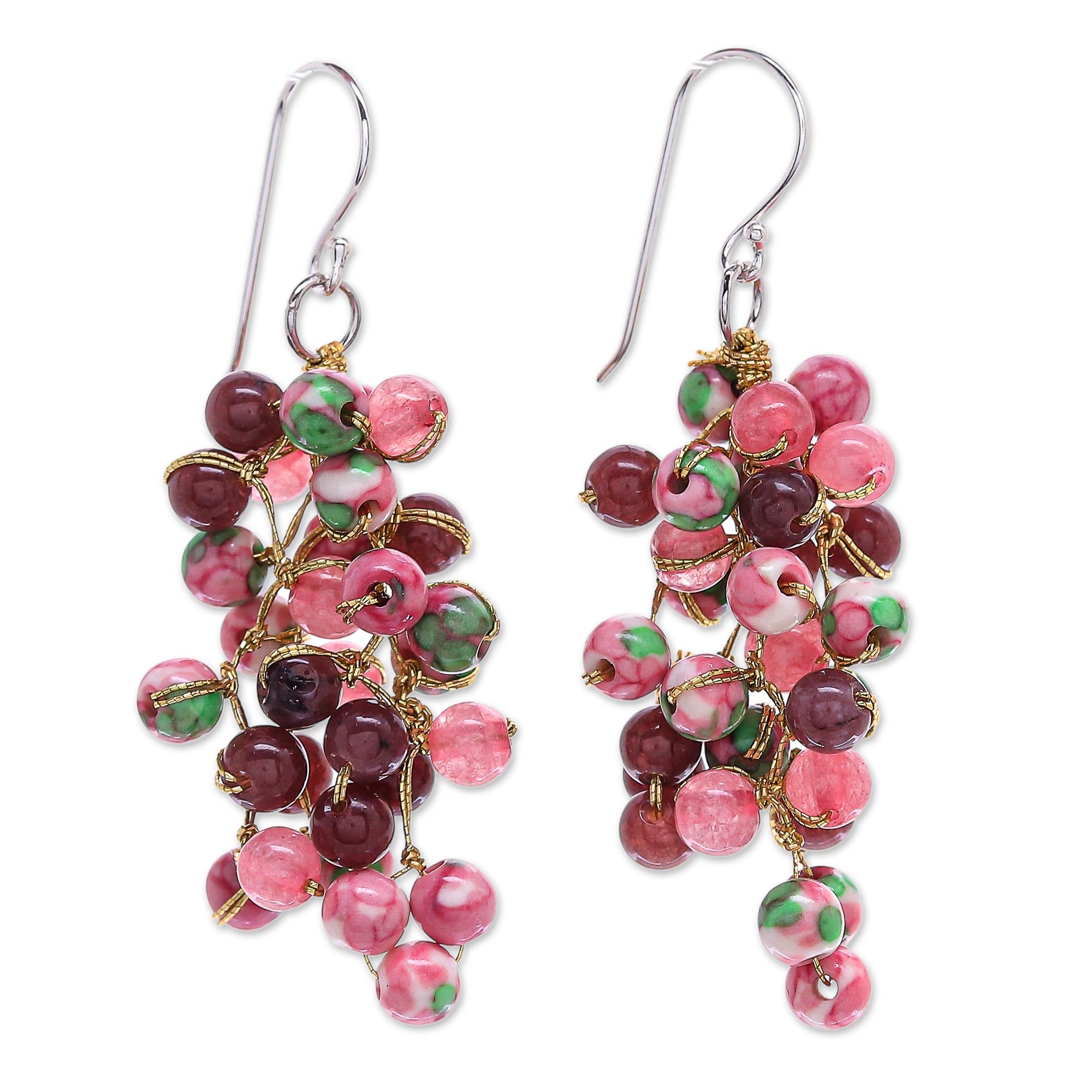 Premium Dionysus Pink Agate & Quartz Dangle Earrings – Handcrafted Elegance