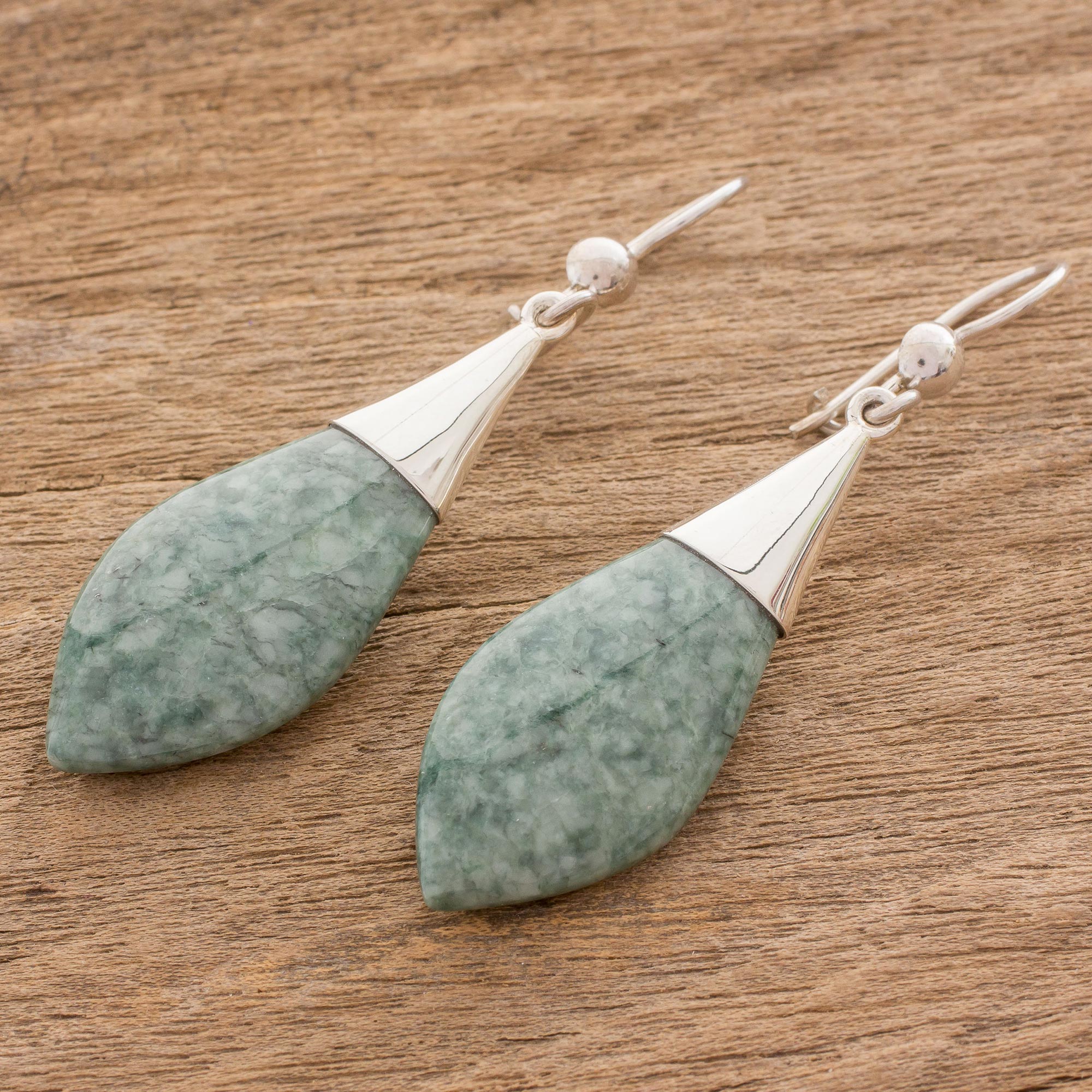 Premium Maya Lance of Afterlife Green Jade & Silver Earrings - Handcrafted Elegance