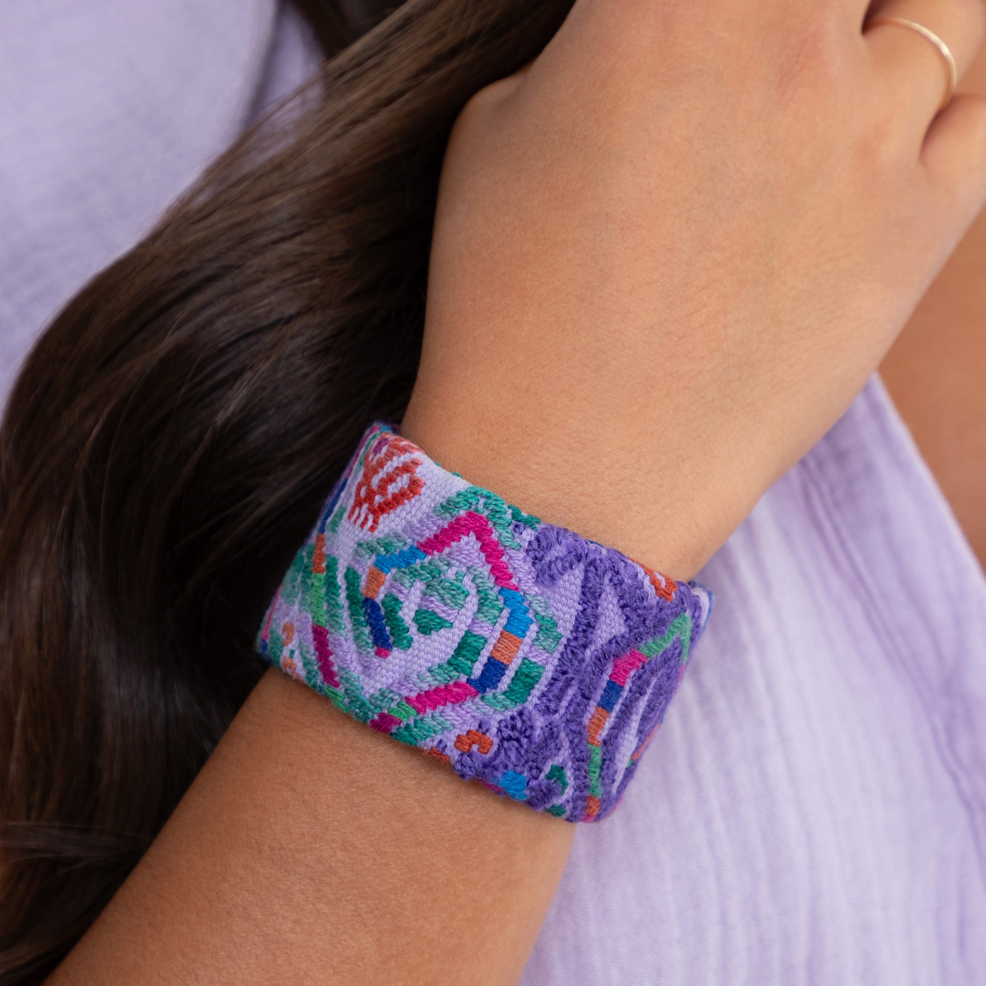 Premium Upcycled Huipil Cuff Bracelet - Handwoven Bohemian Style