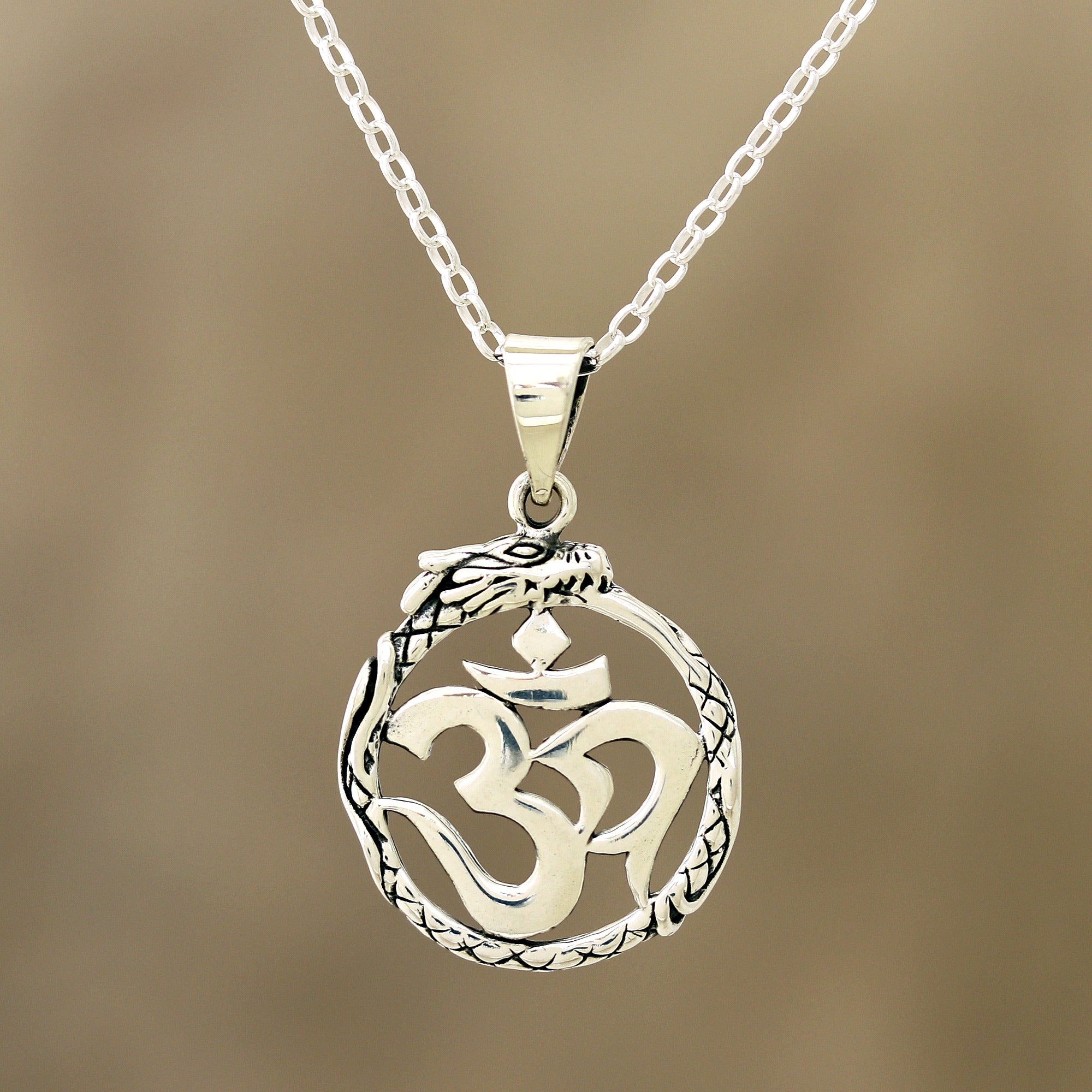 Premium Sterling Silver Dragon Om Pendant Necklace – Handcrafted in India