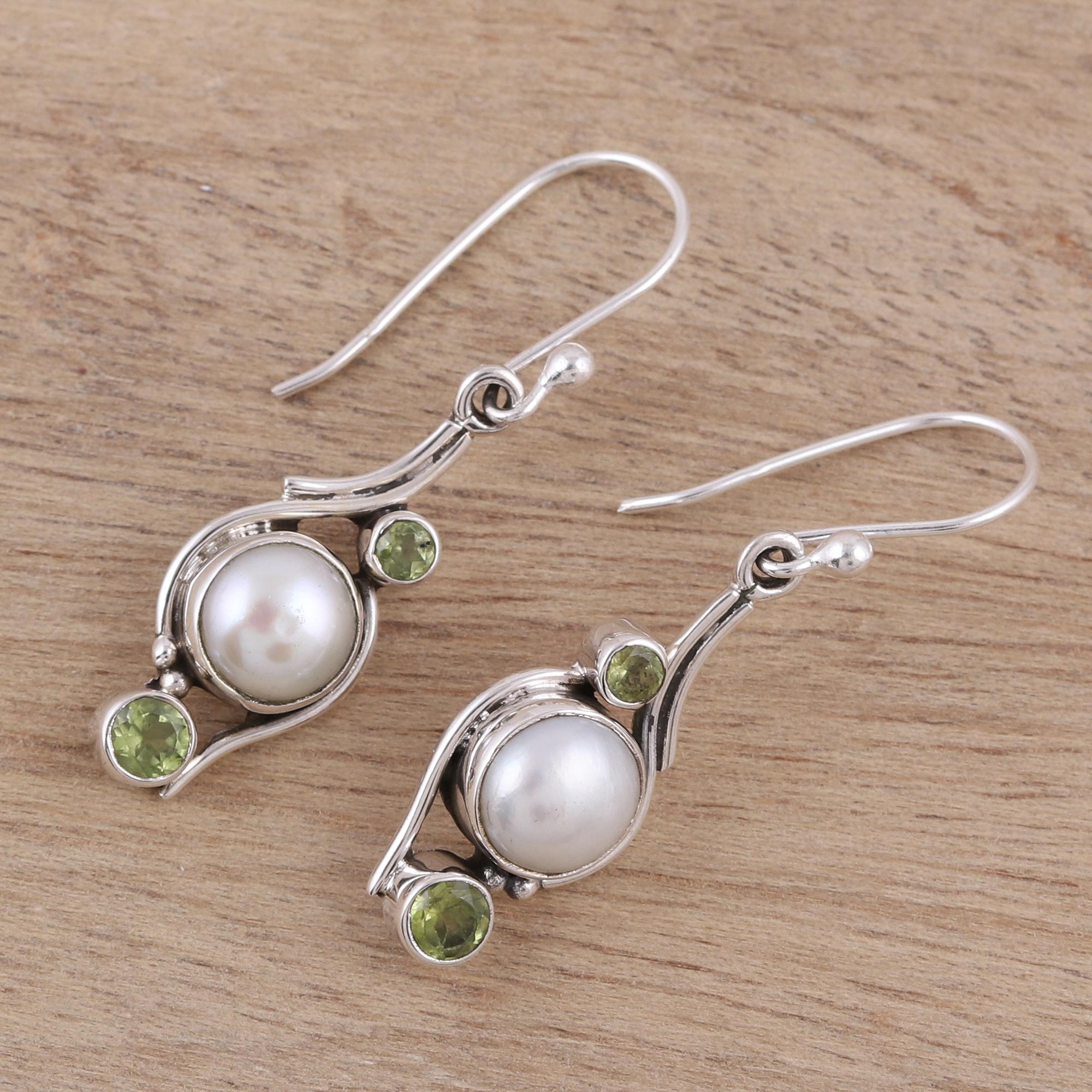 Premium Sweet Dreams India Style Pearl & Peridot Earrings - Ultimate Nightmare Protection