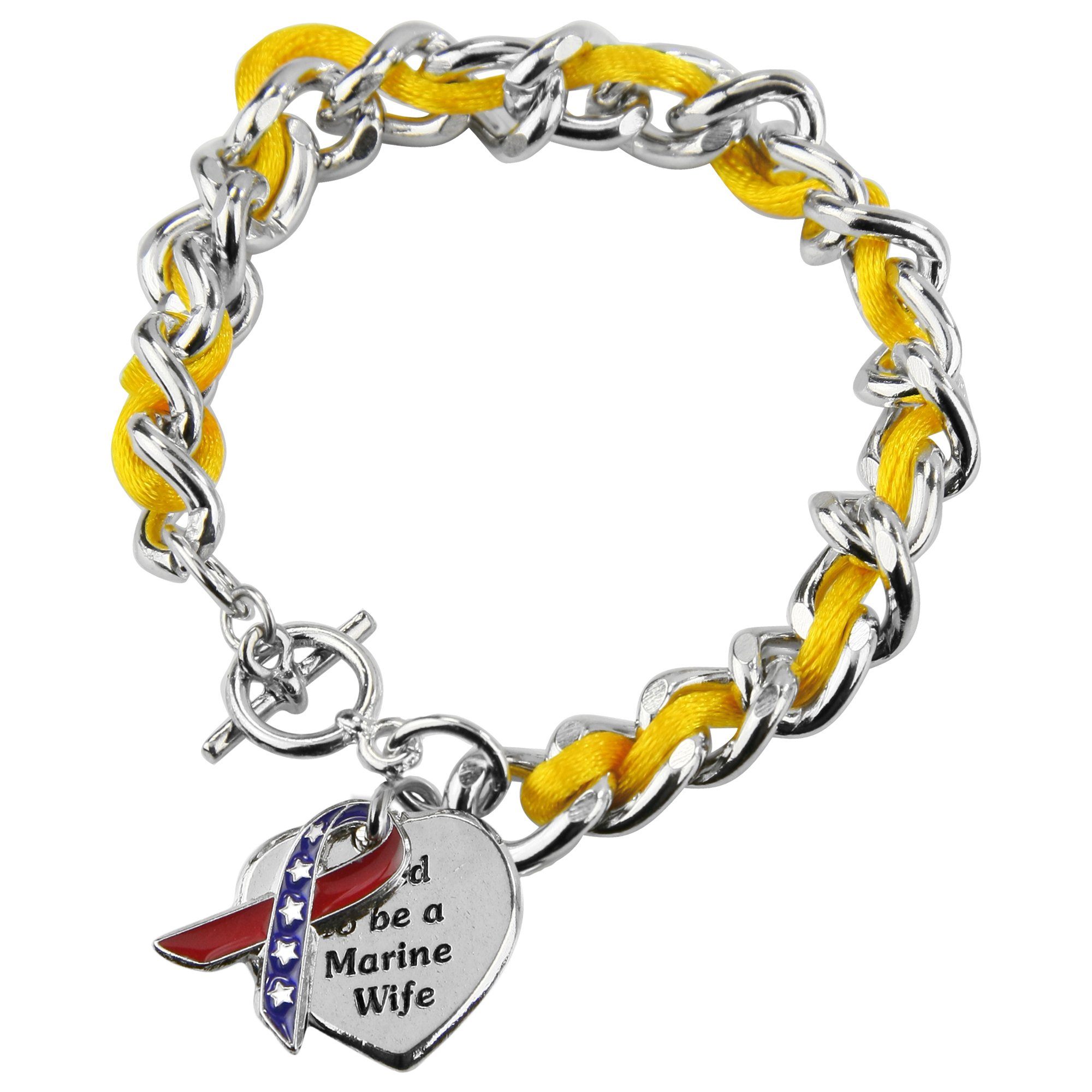 Ultimate Proud Marine Wife Ribbon Charm Bracelet - Premium Patriotic Jewelry