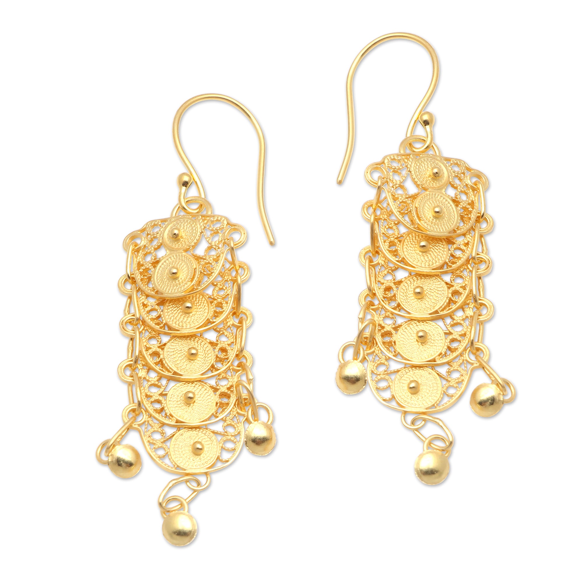 Premium Gold-Plated Sterling Silver Dangle Earrings – Elegant Filigree Design