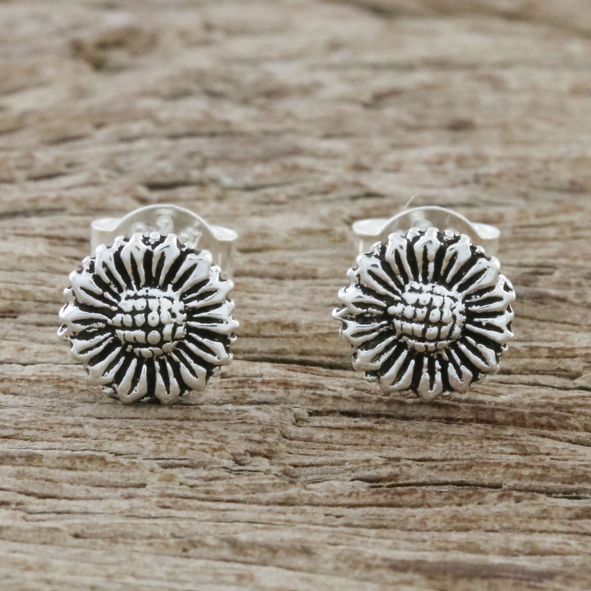 Premium Sterling Silver Sunflower Stud Earrings - Handcrafted in Thailand