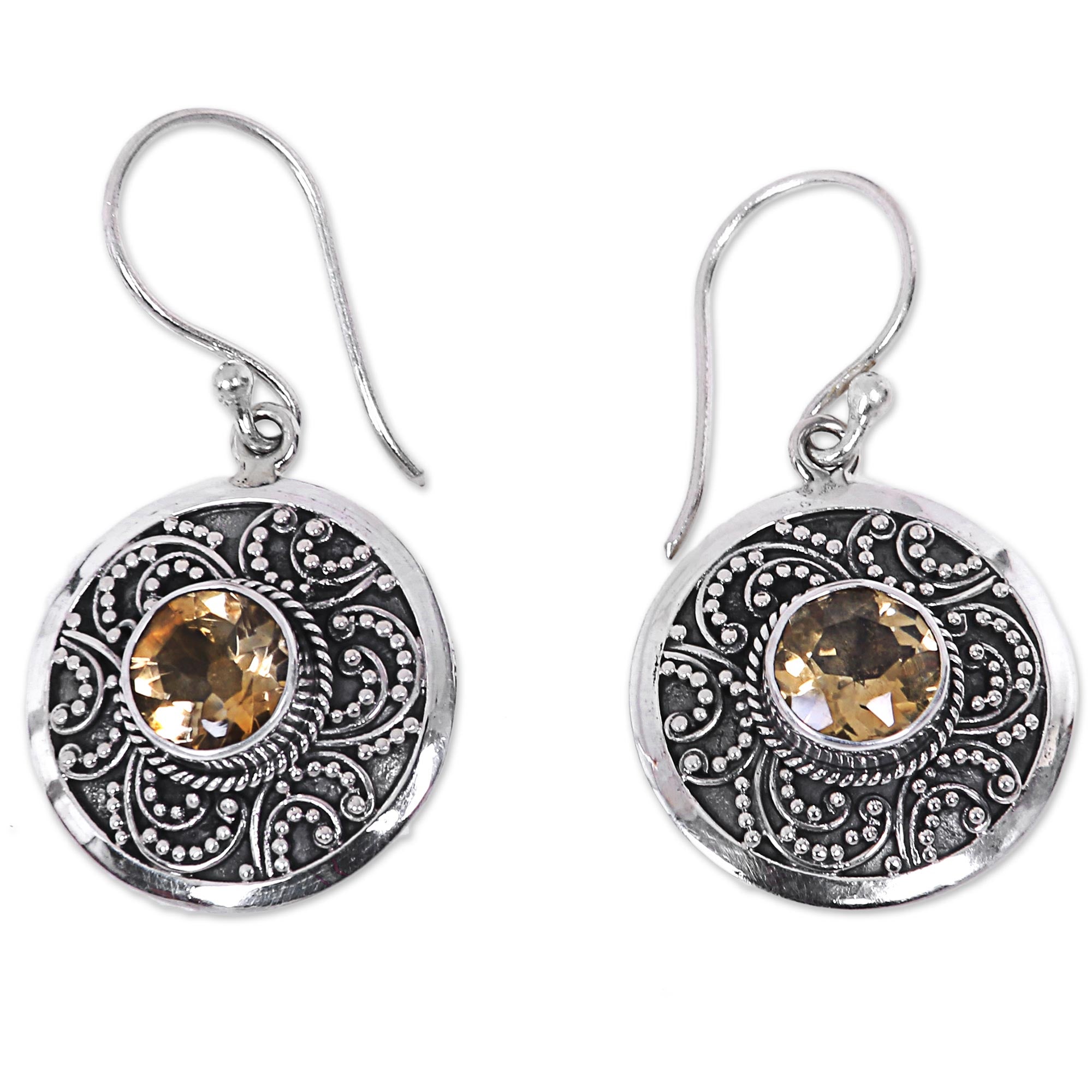 Premium Balinese Aura Sterling Silver Citrine Earrings - Fair Trade Handcrafted in Bali