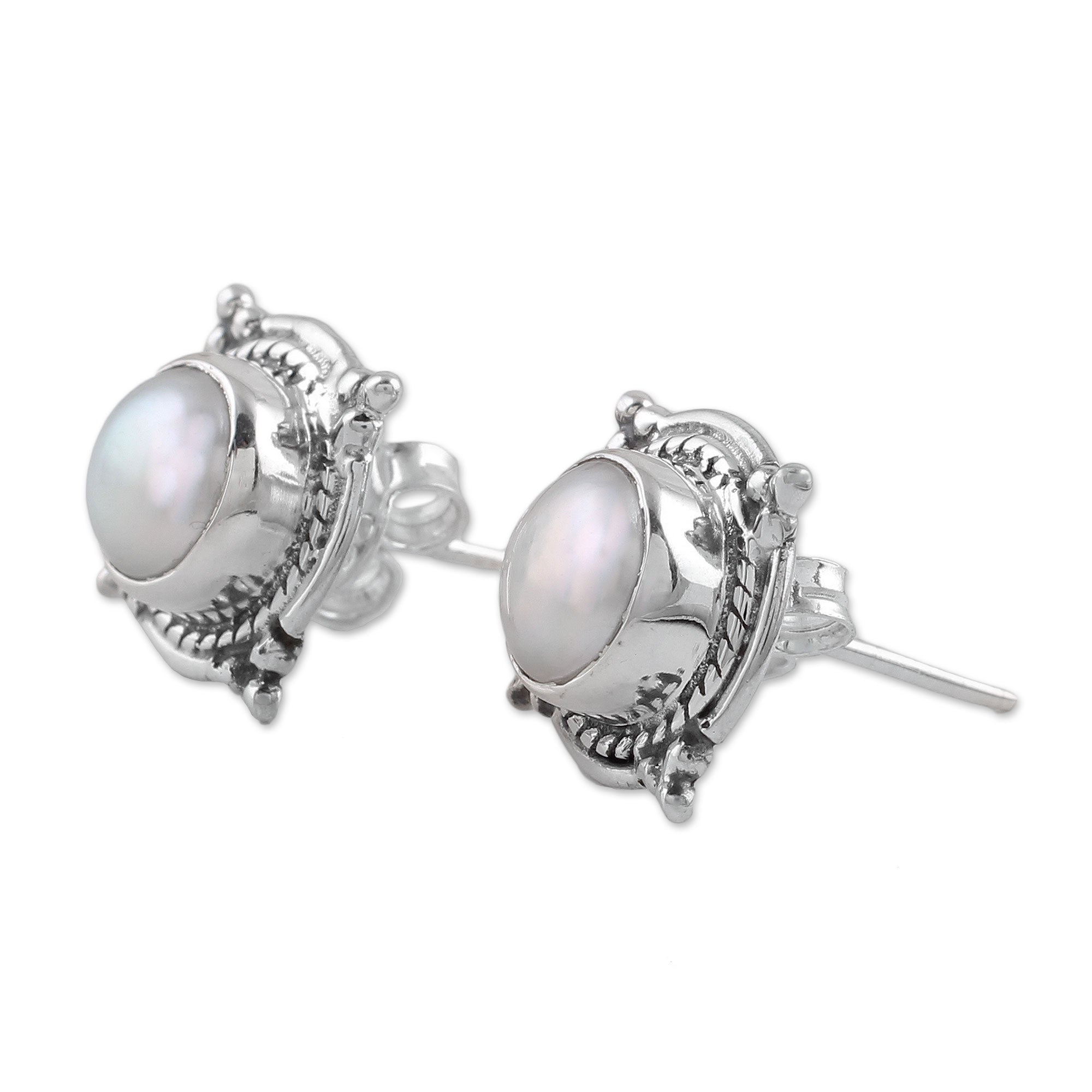 Premium Morning Crowns Cultured Pearl & Sterling Silver Earrings - Elegant Indian Design